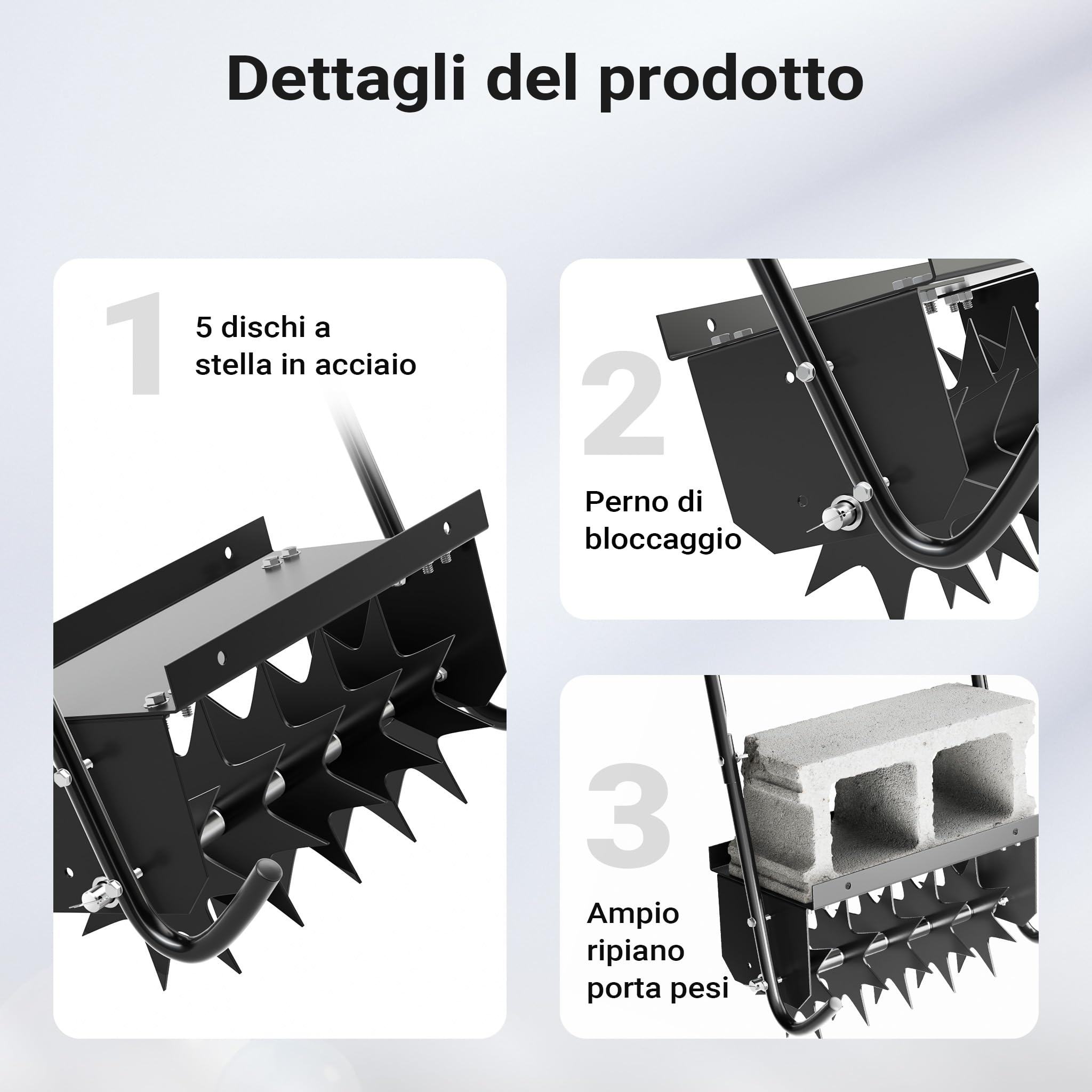 Wiltec Arieggiatore prato a dischi, 44 x 20,3 x 100 cm cm manuale, con ripiano porta pesi, Aeratore prato giardino