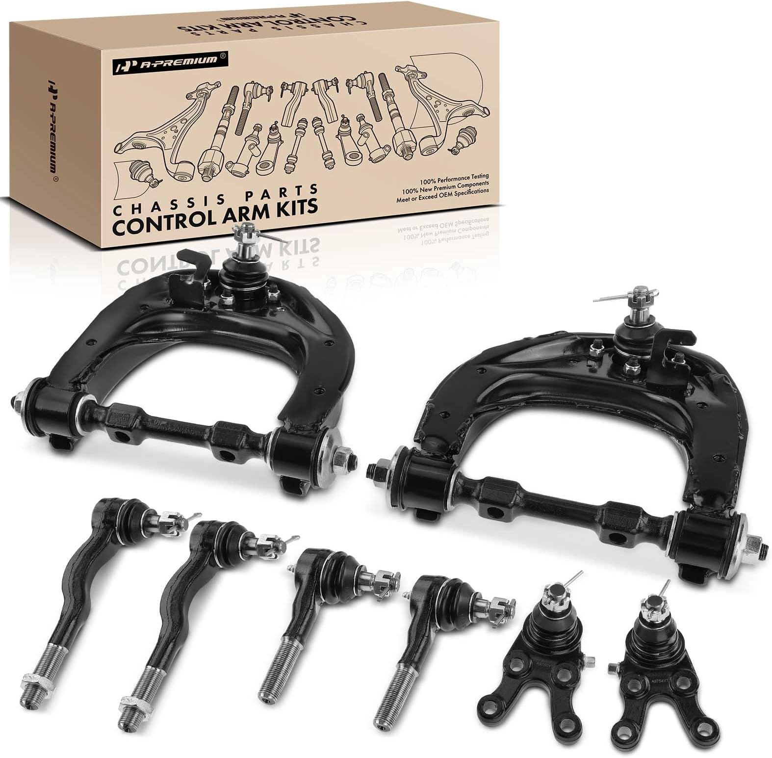 A-Premium Set of 8, Front Upper Control Arm, Lower Ball Joint, Inner Outer Tie Rod End, Compatible with Mitsubishi Montero 1997-2000, Montero Sport 1997-2004