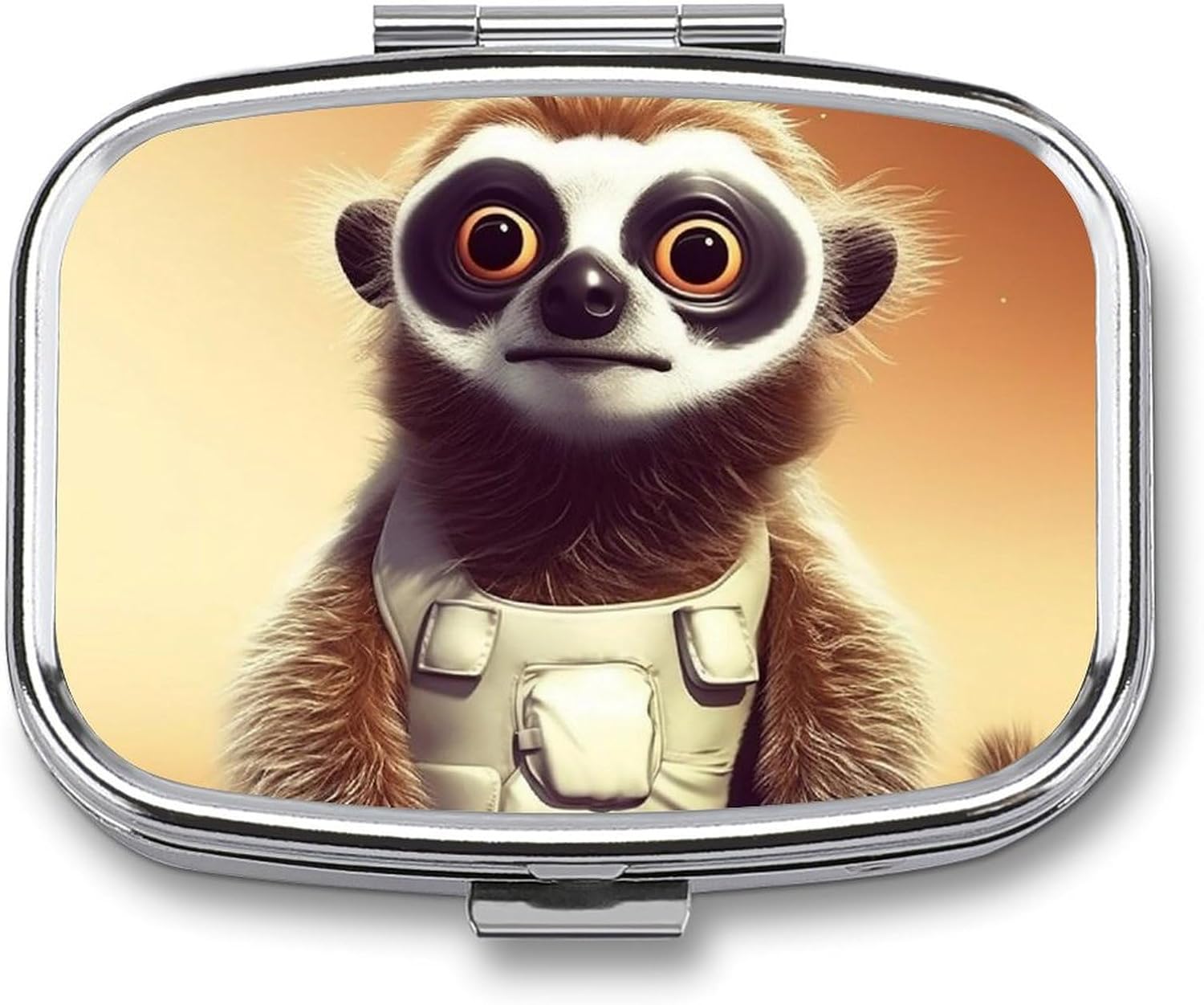 Pill Box 2 Compartment Metal Medicine Pill Organizer Funny Cartoon Animal Pill Case for Purse Or Pocket Cute Mini Portable Pill Holder Travel Pill Container to Hold Supplements, Vitamins, Fish Oil