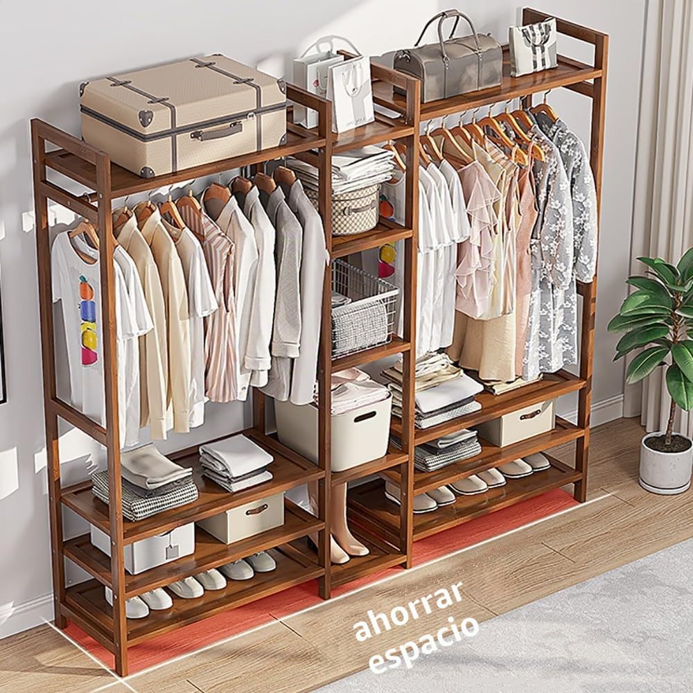 Perchero Burro Bambú, Armario Abierto Madera Perchero, Multifuncional Armario Abierto Burro Maciza Perchero Estante Dormitorio For Zapatos para Ropa Zapatos Bolsas, Carga: 100 kg