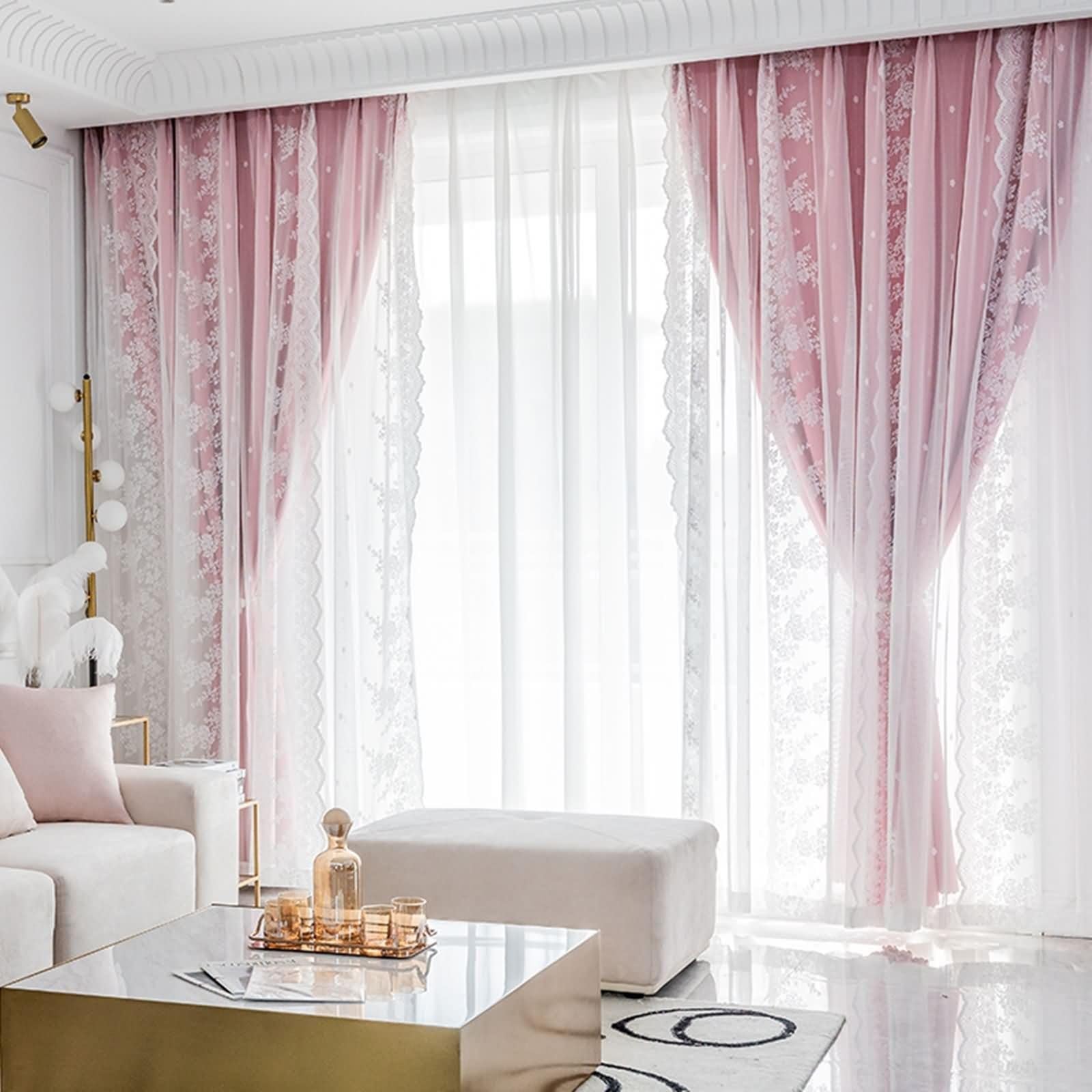 Paquete de 2 cortinas opacas de gasa de doble capa, 86 x 115 cm, color rosa, para salón, habitación juvenil, habitación infantil, ganchos incluidos