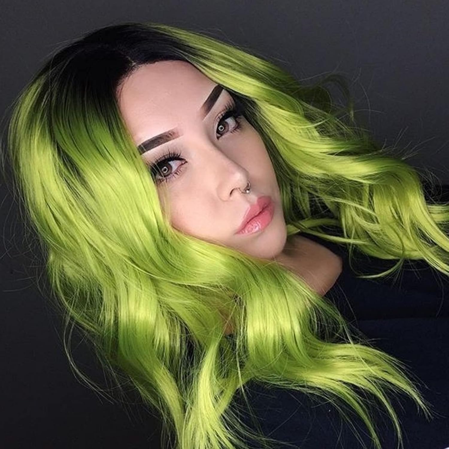 K'ryssma Ombre Green Lace Front Wigs Short Bob Synthetic Wigs with Dark Roots Wavy Lace Wig for Women