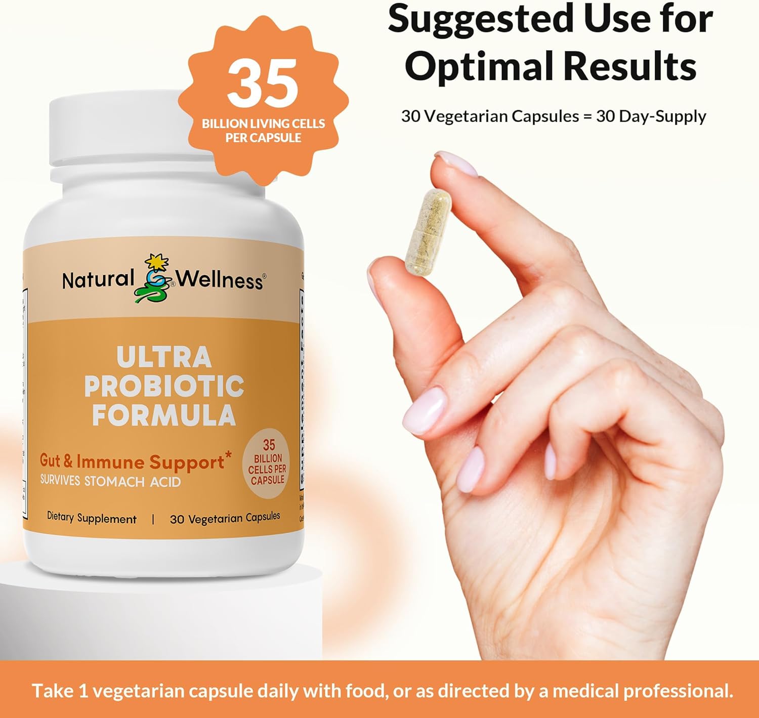 Natural Wellness Ultra Probiotics – 35 Billion CFUs with Prebiotics – Probiotics for Women & Men for Digestive Health, Gut Balance & Immune Support – High Potency, Shelf-Stable, 30-Day Supply