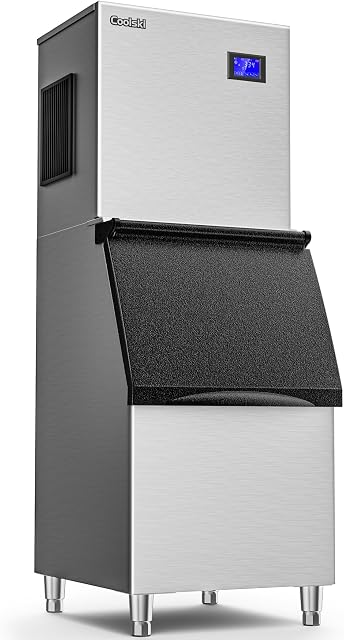 Coolski Commercial Ice Machine 190 kg/Day(420LBS/24H), 22”W Industrial Ice Maker with Large Storage Bin, Fast Ice Making, Upgraded Water Filters, DOE & ETL Certified, Ideal for Restaurants/Bars/Hotels