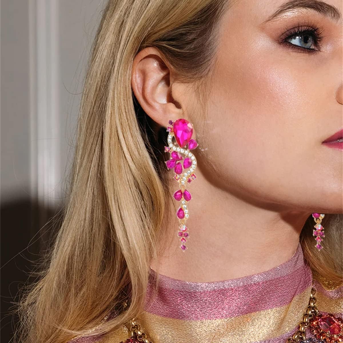 Rhinestone Statement Dangle Earrings Sparkly Crystal Bridal Wedding Earrings for Brides Bridesmaides Chandelier Teardrop Earrings for Women Prom Party - Image 7