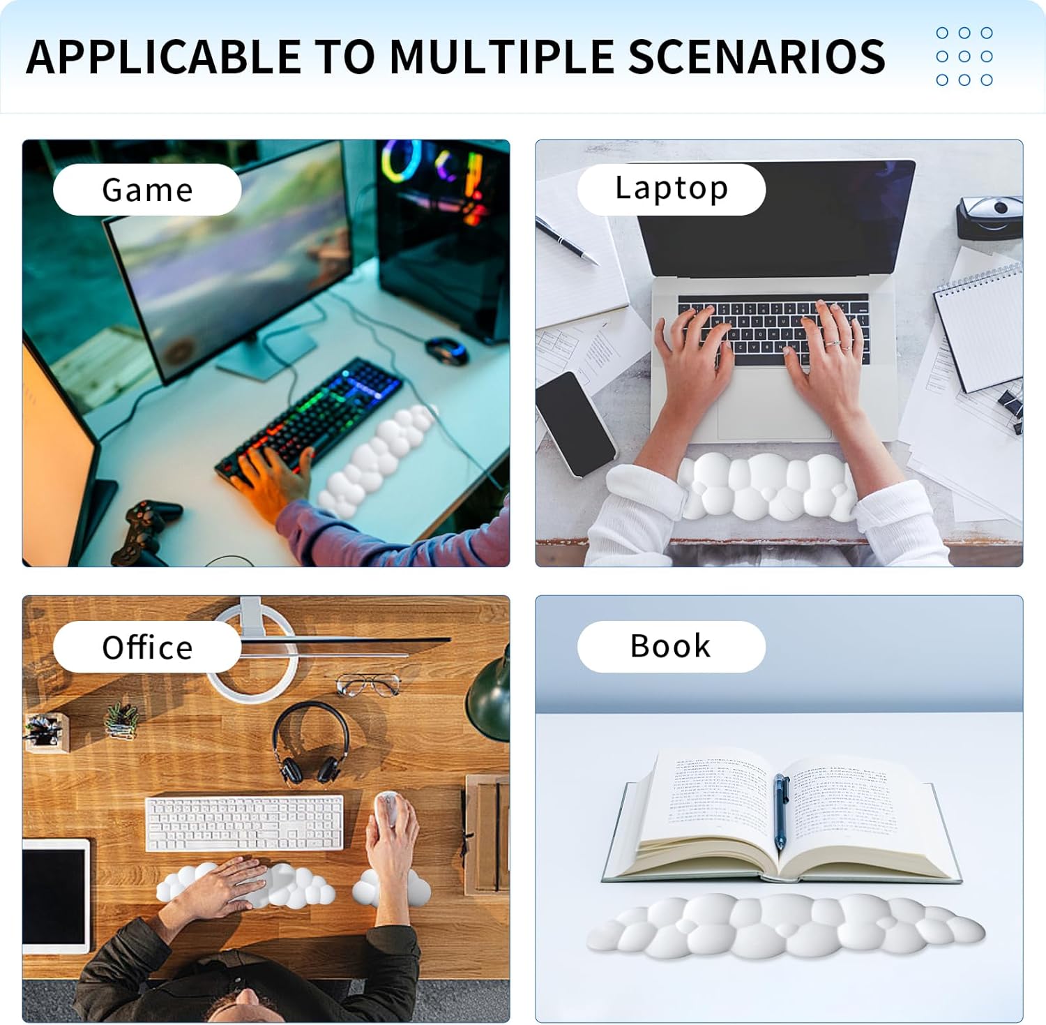 Cloud Wrist Rest Keyboard, Upgraded Resilient Memory Foam, Ergonomic Palm Rest, Wrist Support, Mouse Pad Wrist Support for Laptop, Computer, Typing, Reading (Keyboard & Mouse Wrist Rest Set-Black)