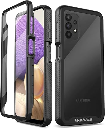 Compatible with Samsung Galaxy A32 5G Case, Built in Screen Protector Full Body Shockproof Slim Fit Bumper Protective Phone Cover for Samsung A32 5G Men Women-Black/Clear