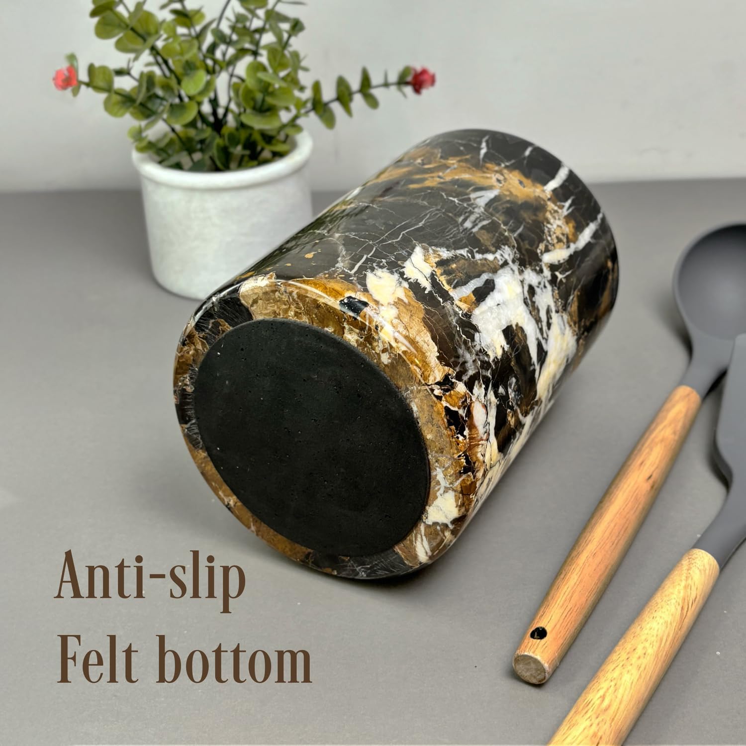 Handmade Marble Utensils Holder for Kitchen Utensil Storage and Tabletop - Organizer for Countertops, Pantry, Bathroom, Flower vase, Office & Center Table (Black & Gold)