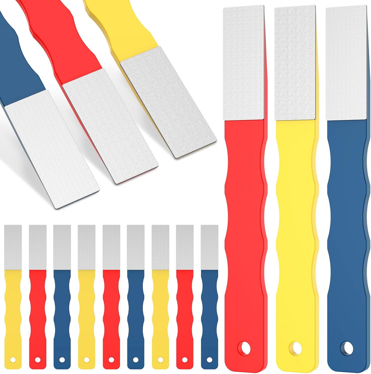6/12Pcs Diamond Sharpening Hone Set 220/400/600 Grit Color Coded Portable Flat Hand File Knife Set with Non Slip Handle for Kitchen, Garden, Outdoor tools Fine/Coarse Grinding(12PCS)