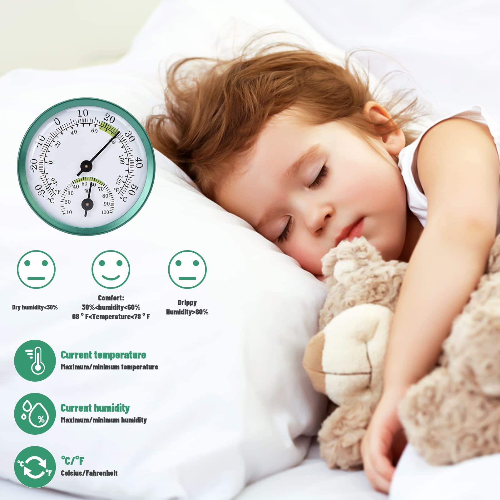 Wireless Indoor/Outdoor Thermometer, Digital Hygrometer Thermometer, Surface or Wall Mounted Temperature Monitor, Thermometer with Large Screen Numbers for Patio, Pool, and Indoor