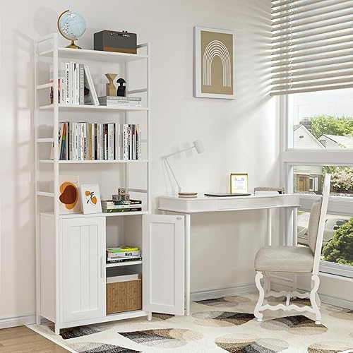 Miniatura 8 de Estantería negra con puertas, estantería de 70 pulgadas de alto con armario de almacenamiento, estante de 6 niveles para sala de estar, dormitorio,