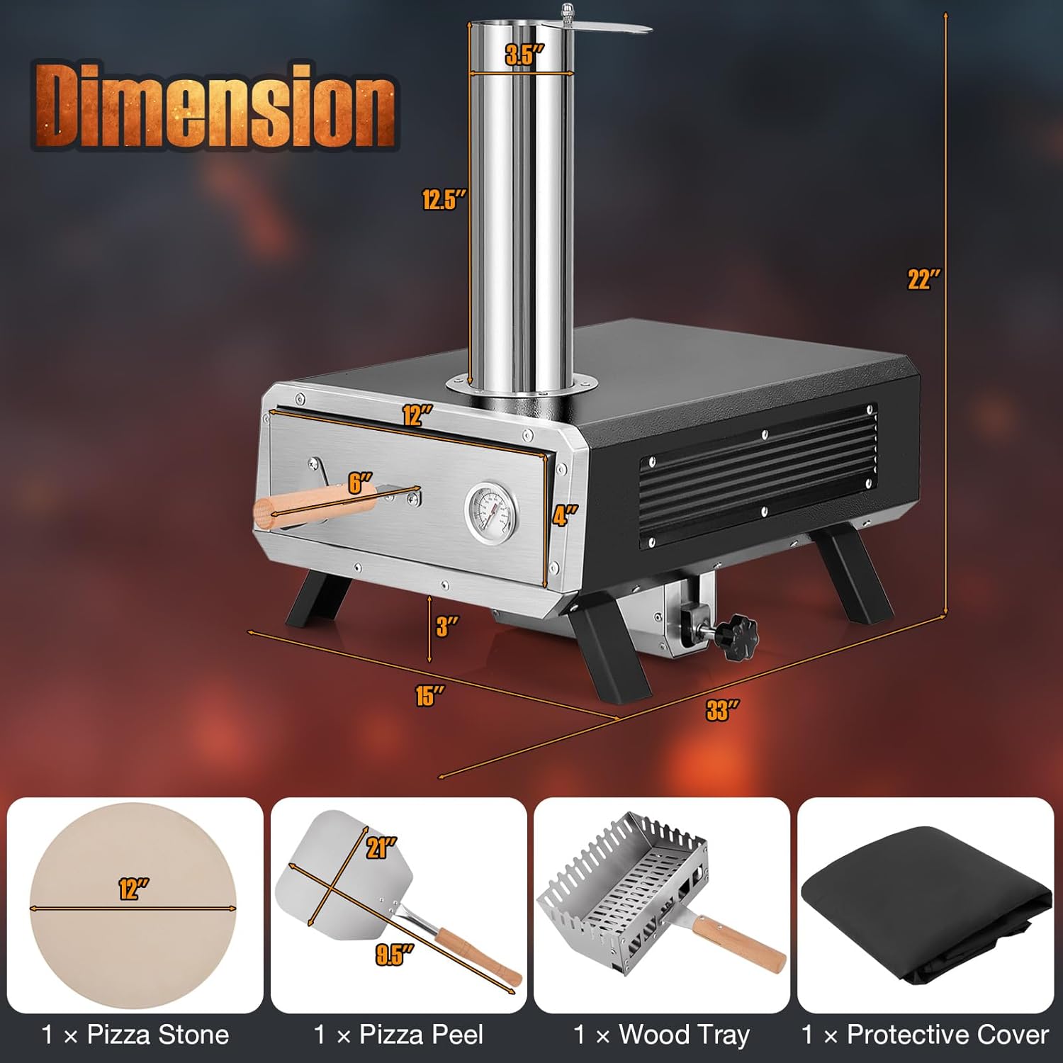 Giantex Pizza Oven Outdoor - 360° Rotating Pizza Stone, Wood Fired Pizza Oven with Pizza Peel, Carrying Cover, Portable Pellet Pizza Maker Stove for Outside Charcoal Grill Backyard Party Camping
