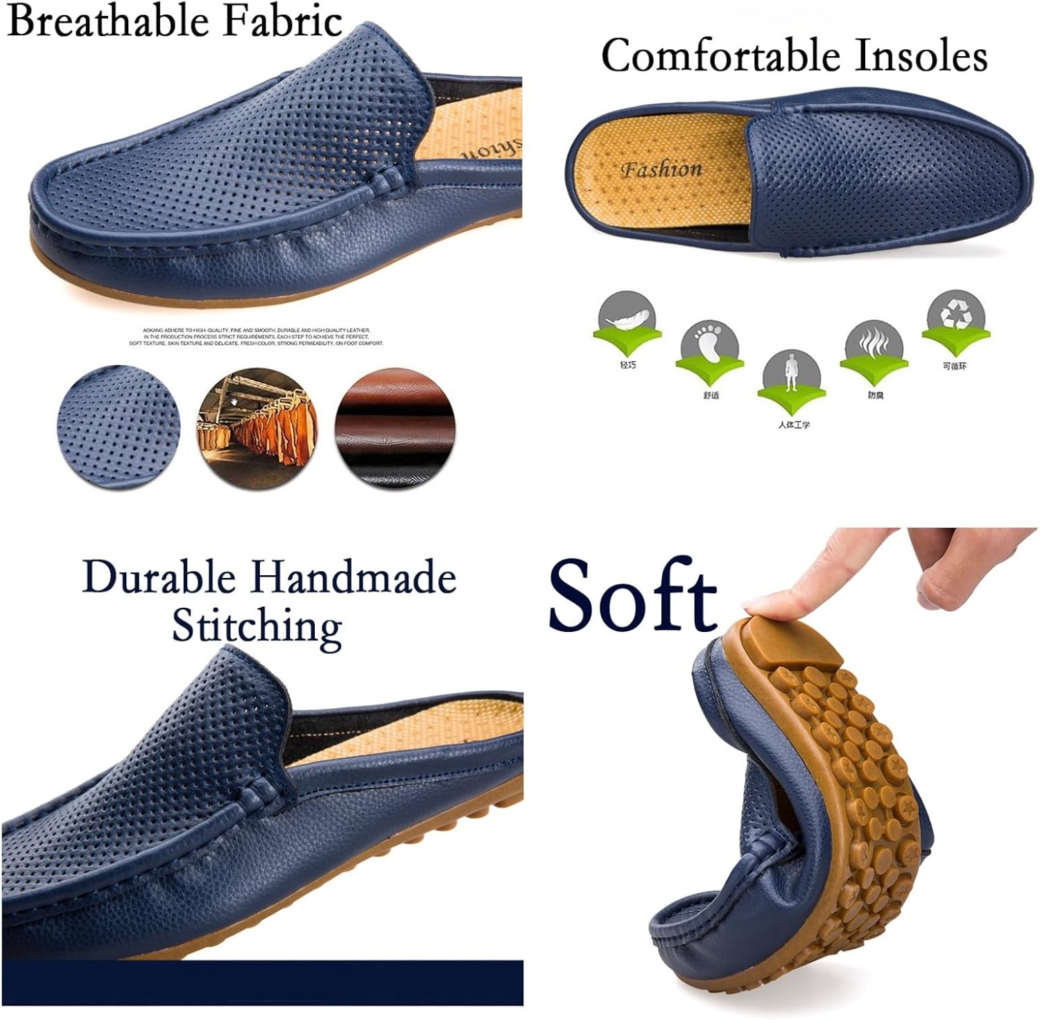 Men's Hollow Leather Slip On Mules Clog Slippers Casual Round Toe Backless Flat Loafers Dress Shoes for Walking Wedding - Image 2