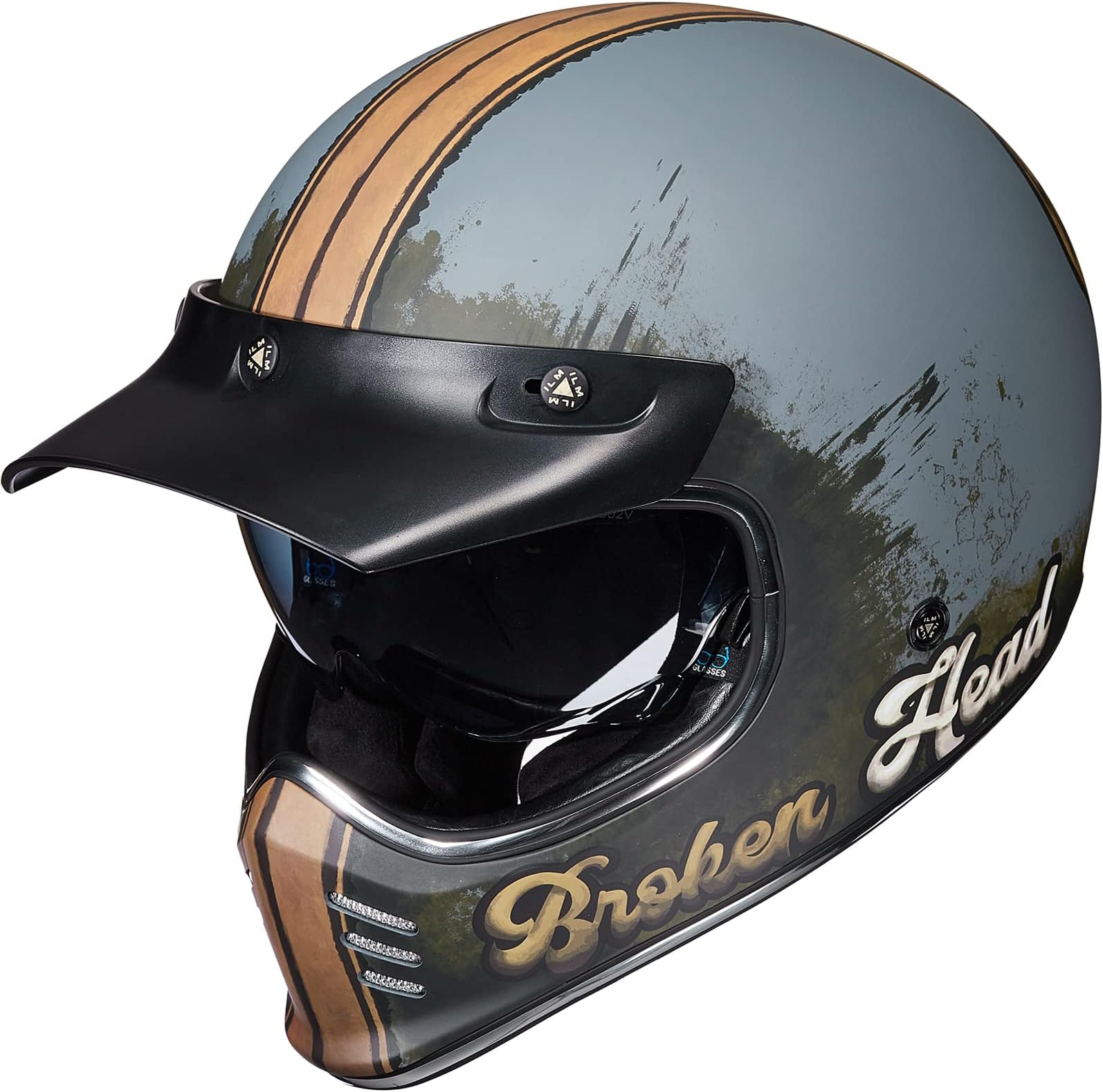 ILM Vintage Full Face Motorcycle Helmets for Adults Men Inner Visor Compatible for Moped ATV Cruiser Scooter DOT Model Z502(Broken Head, M)