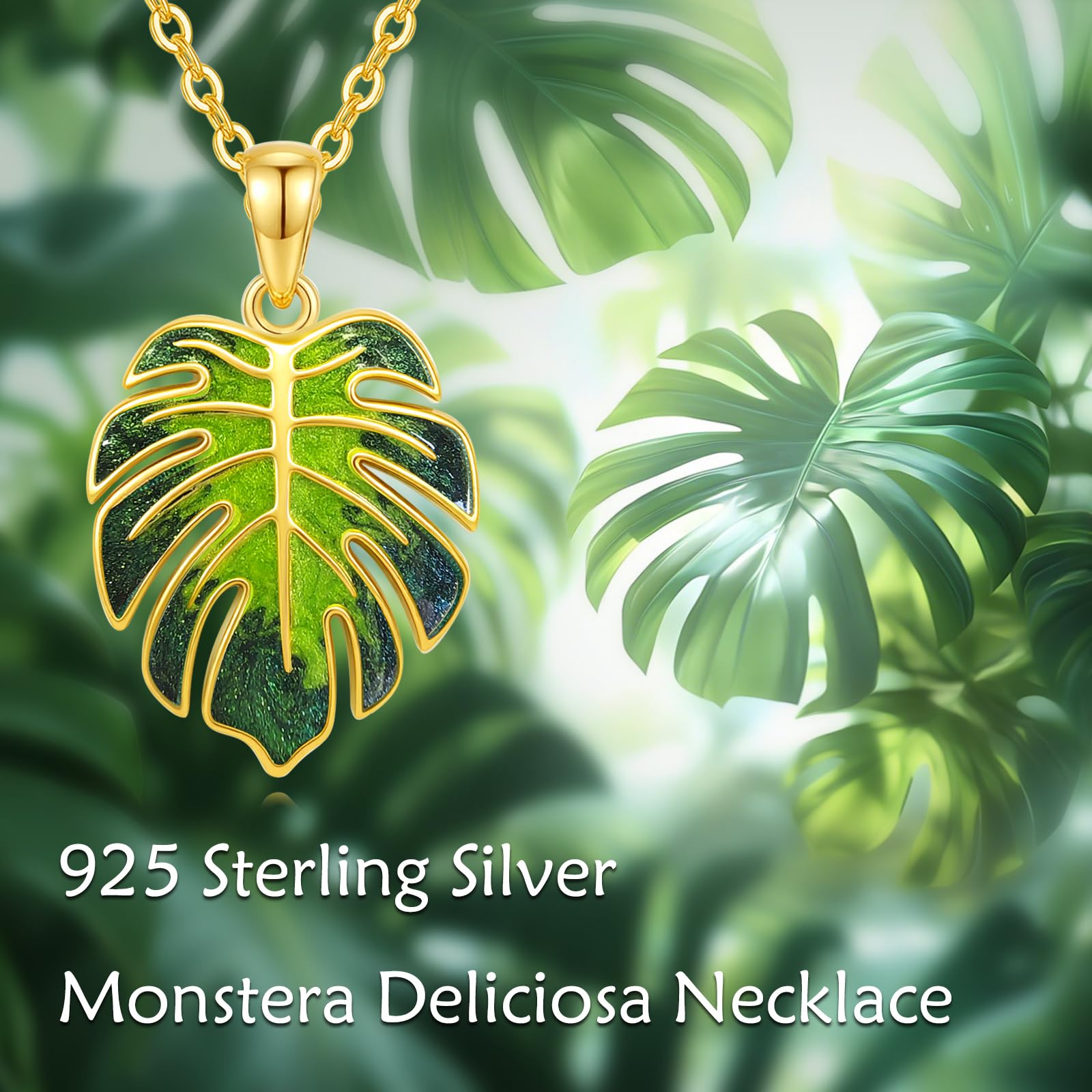 POPLYKE Monstera Halskette 925 Sterling Silber Blume Blatt Anhänger Halskette Tropische Pflanze Schmuck Geschenke für Damen