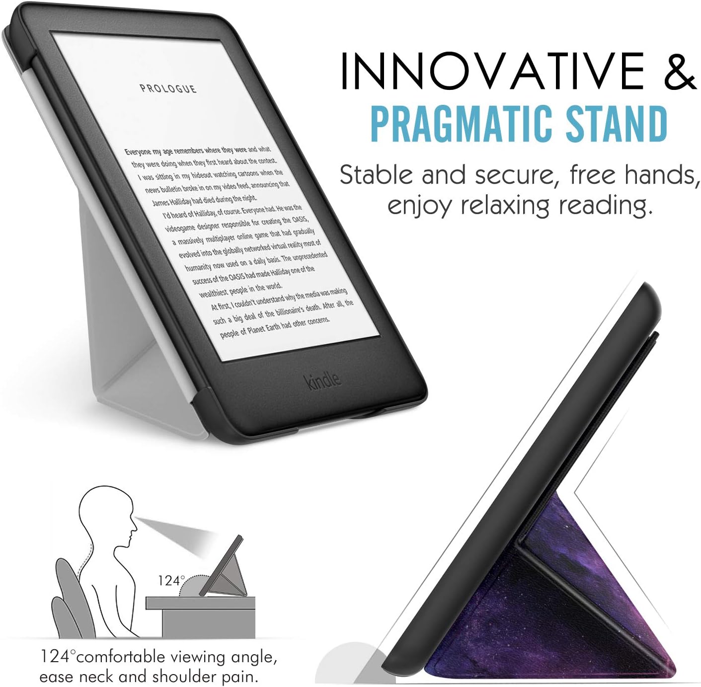 MoKo Case Fits All-New Kindle (10th Generation - 2019 Release Only), Standing Origami Shell Cover with Auto Wake/Sleep, Will Not Fit Kindle Paperwhite 10th Generation 2018 - Dreamy Nebula Purple