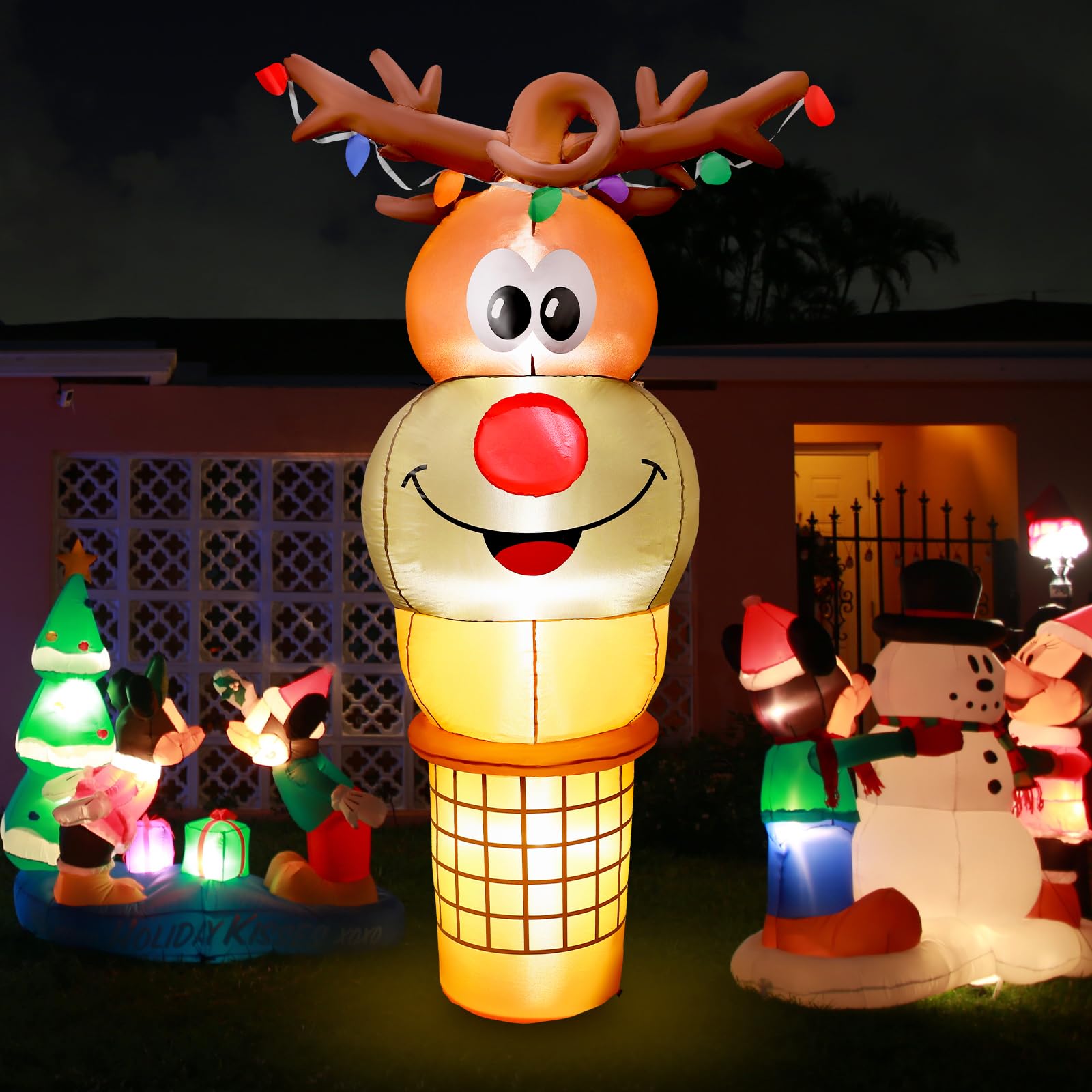6FT Christmas Inflatables Ice Cream Outdoor Decoration, Christmas Inflatables Reindeer Blow Ups Yard Decorations Outdoor Blow Up Ice Cream
