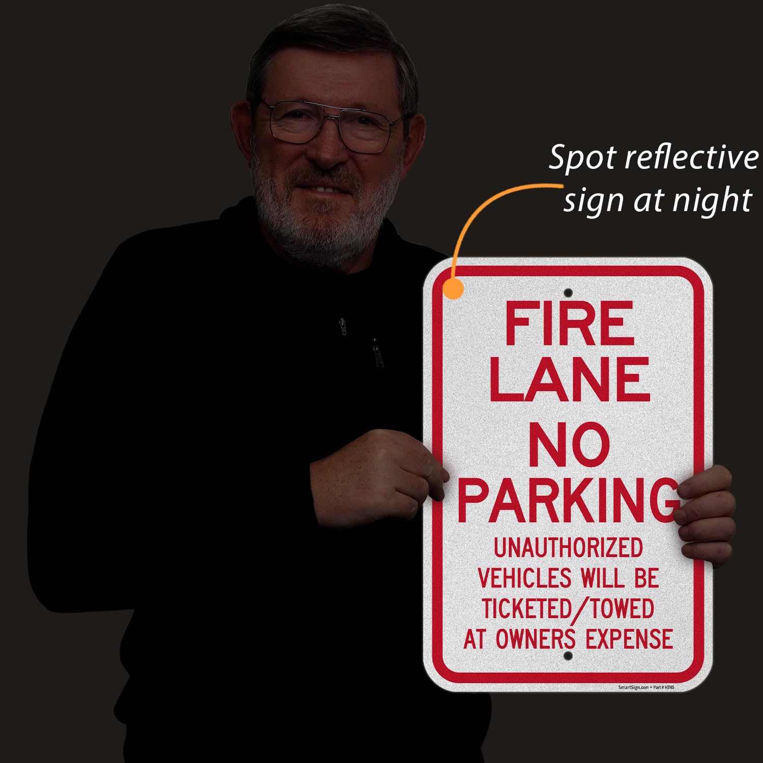 SmartSign Fire Lane - Señal de vehículos no autorizados remolcados - 12 x 18 pulgadas, compuesto de aluminio de 120 mil (ACM), material reflectante de grado ingeniero, rojo y blanco