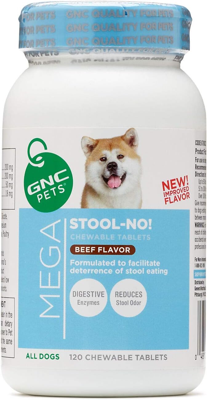 GNC Pets Mega Stool-No Beef Flavor Chewable Tablets Dog Supplement, 120 Count | No More Stool Eating | Healthy and Natural Pet Supplements Safe for All Dogs