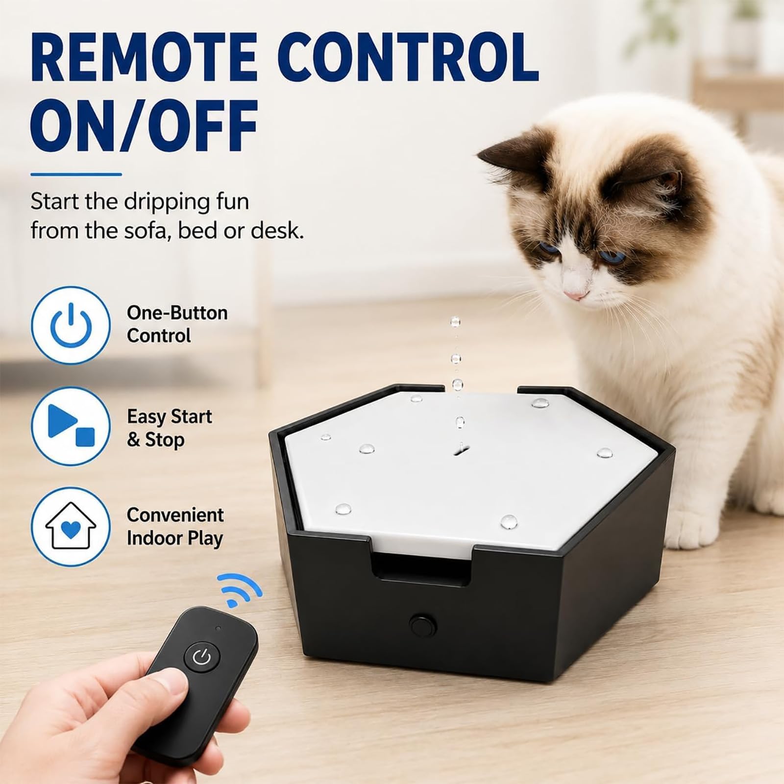 Gioco Automatico A Goccia Dacqua per Gatti, con Telecomando, Ideale per Gatti da Interno. capacità Dellacqua: 400 Ml. Pompa di Protezione Contro Il Funzionamento A Black Plug-in