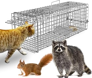 KOCASO Live Animal Trap Cage, Outdoor Heavy Duty Large Humane Animal Cat Trap Catch Release Rodent Cage, Collapsible Catcher Cages for Raccoons Opossums Groundhogs Skunks Beavers Armadillos Squirrel