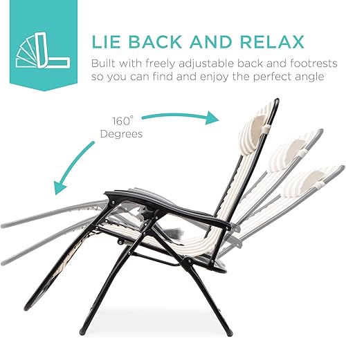 Miniatura 4 de Best Choice Products - Juego de 2 sillas reclinables y ajustables de malla y acero, sillas con sensación gravedad cero con cojines y bandejas