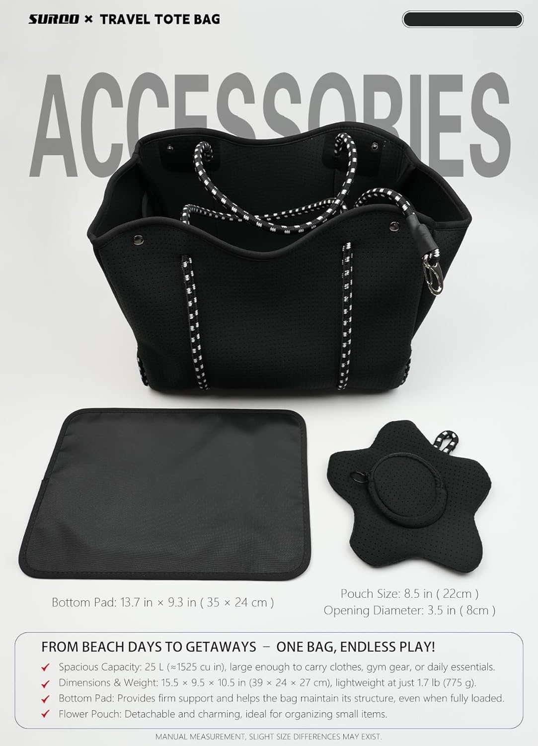 Neoprene Tote Bag for Women, Large Travel Beach Bag with Detachable Pouch, Stylish Lightweight Everyday Carryall - Image 4