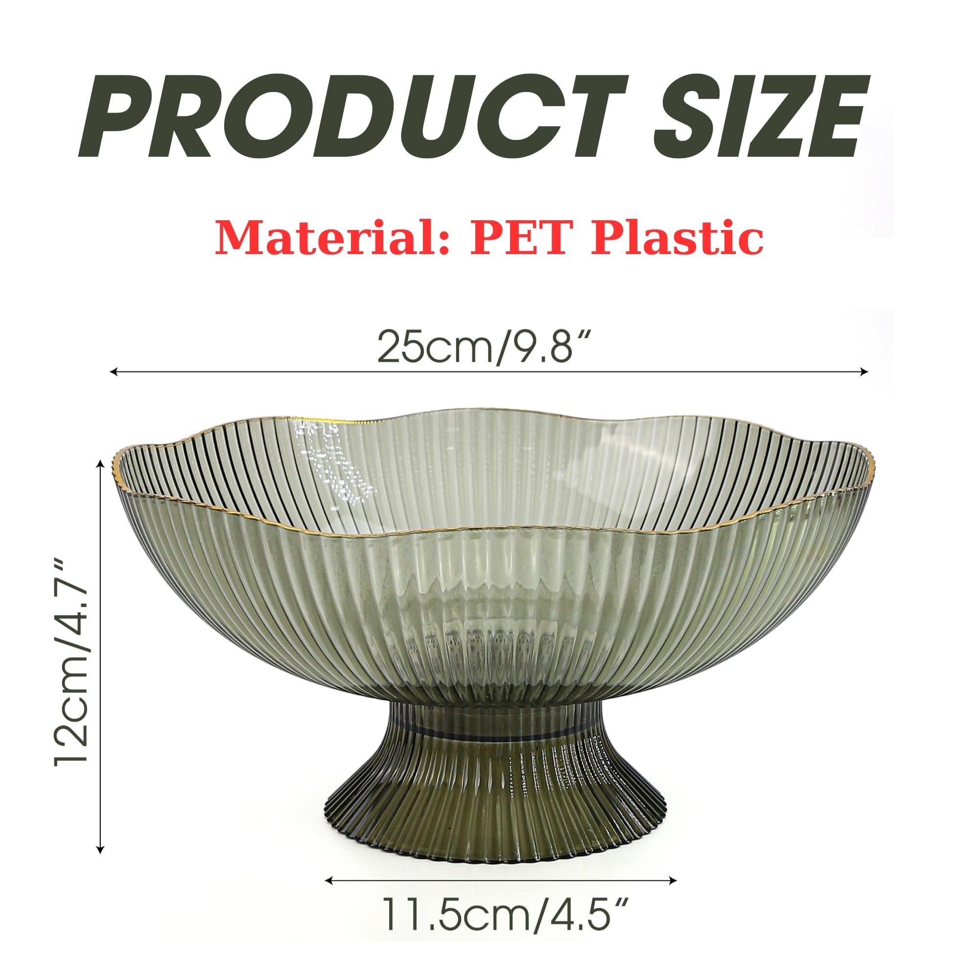 Green Fruit Bowl, Decorative Pedestal Stand Footed Cute Clear Large Storage Basket Organization for Display Produce Snacks in Centerpiece Counter Kitchen Table Home Farmhouse Elegant Design Decoration