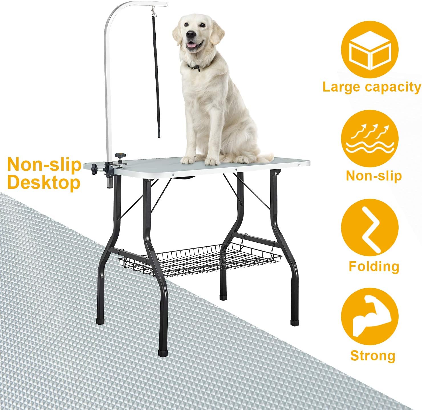 VECELA Heavy Duty Professional Grooming Table for Pet Dog or Cat 36" Foldable, Portable with Adjustable Arm Clamp and Mesh Tray
