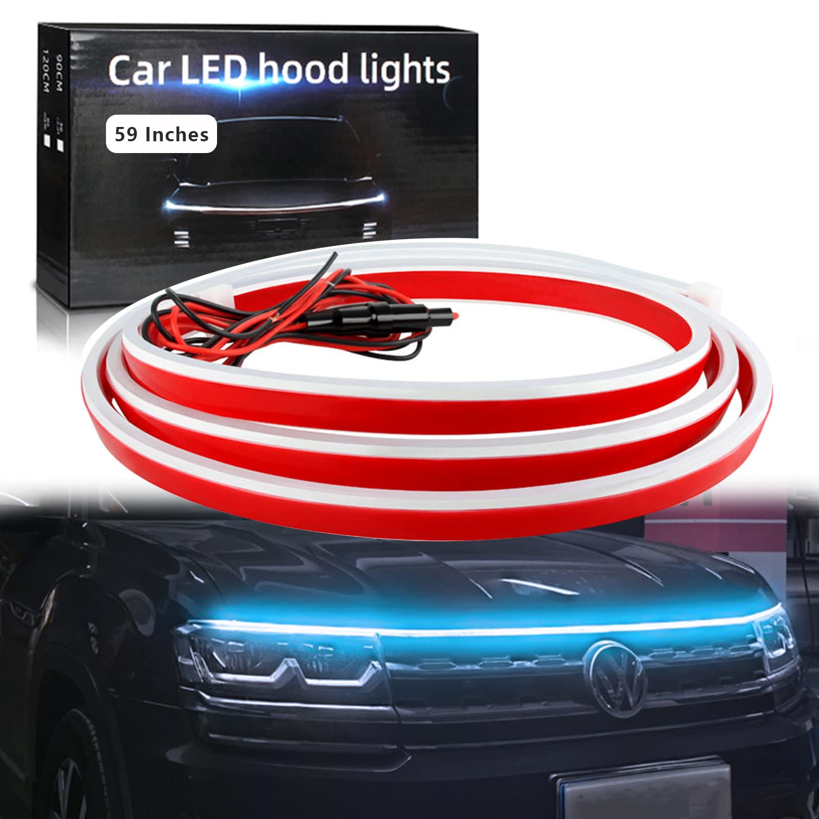 Car Hood Light Strip 180CM White Exterior Car LED Strip Lights for Hood Flexible Waterproof Dynamic Scan DC12V Daytime Running Lights for Cars, SUVs, Trucks — view 58