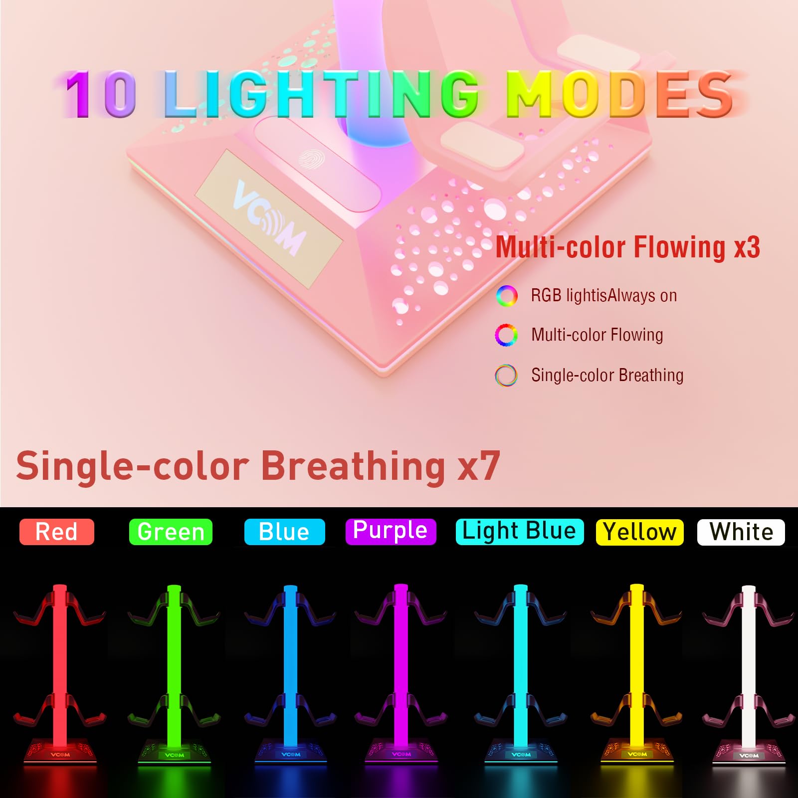 VCOM Supporto per cuffie RGB con 10 modalità di illuminazione, supporto per