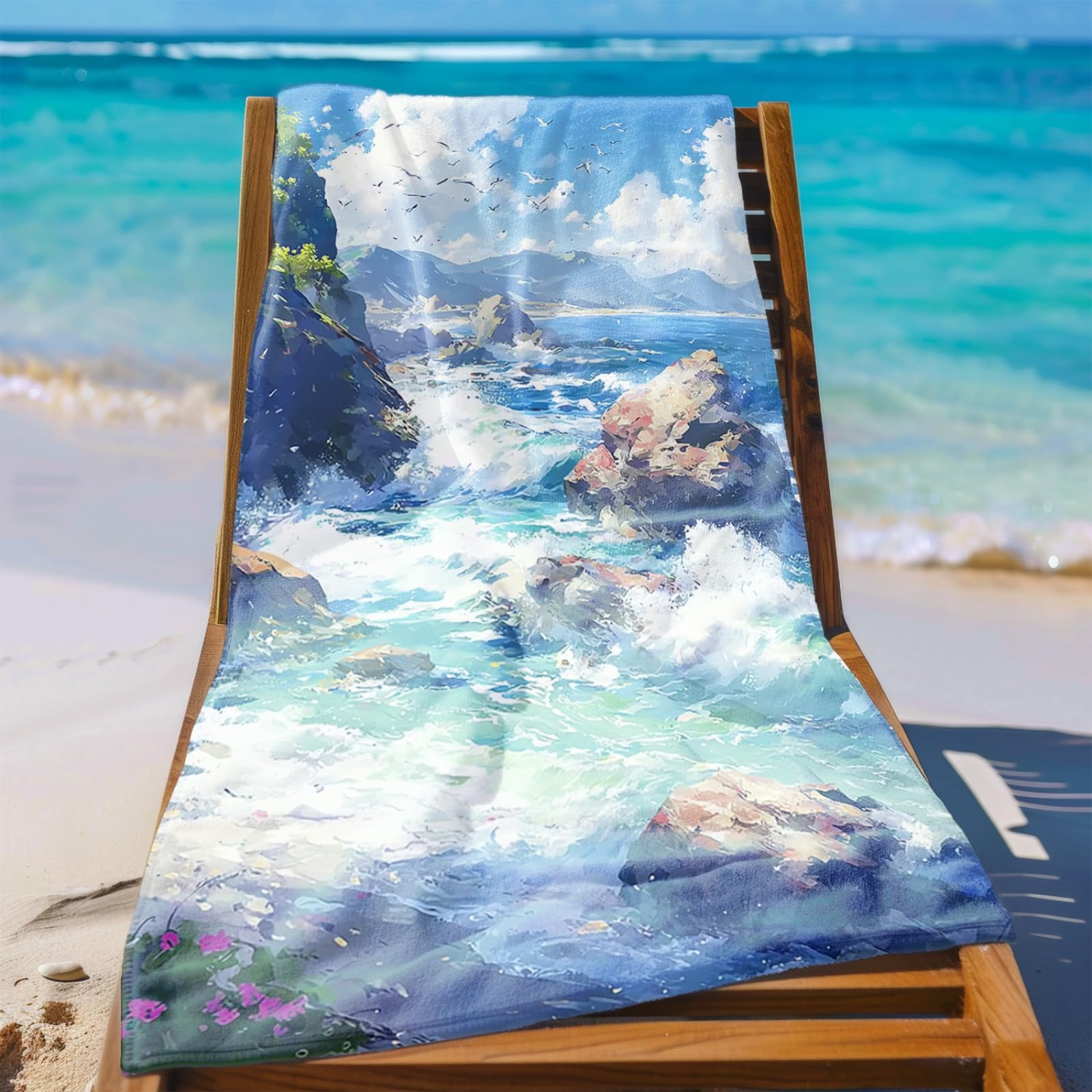 Tapis de Plage XXL Anti Sable Plage Rochers Brun Serviette Piscine Adulte,Natte De Plage Pliable, Voyage Accessoires De Plage Camping,Serviette de Bain Personnalisée