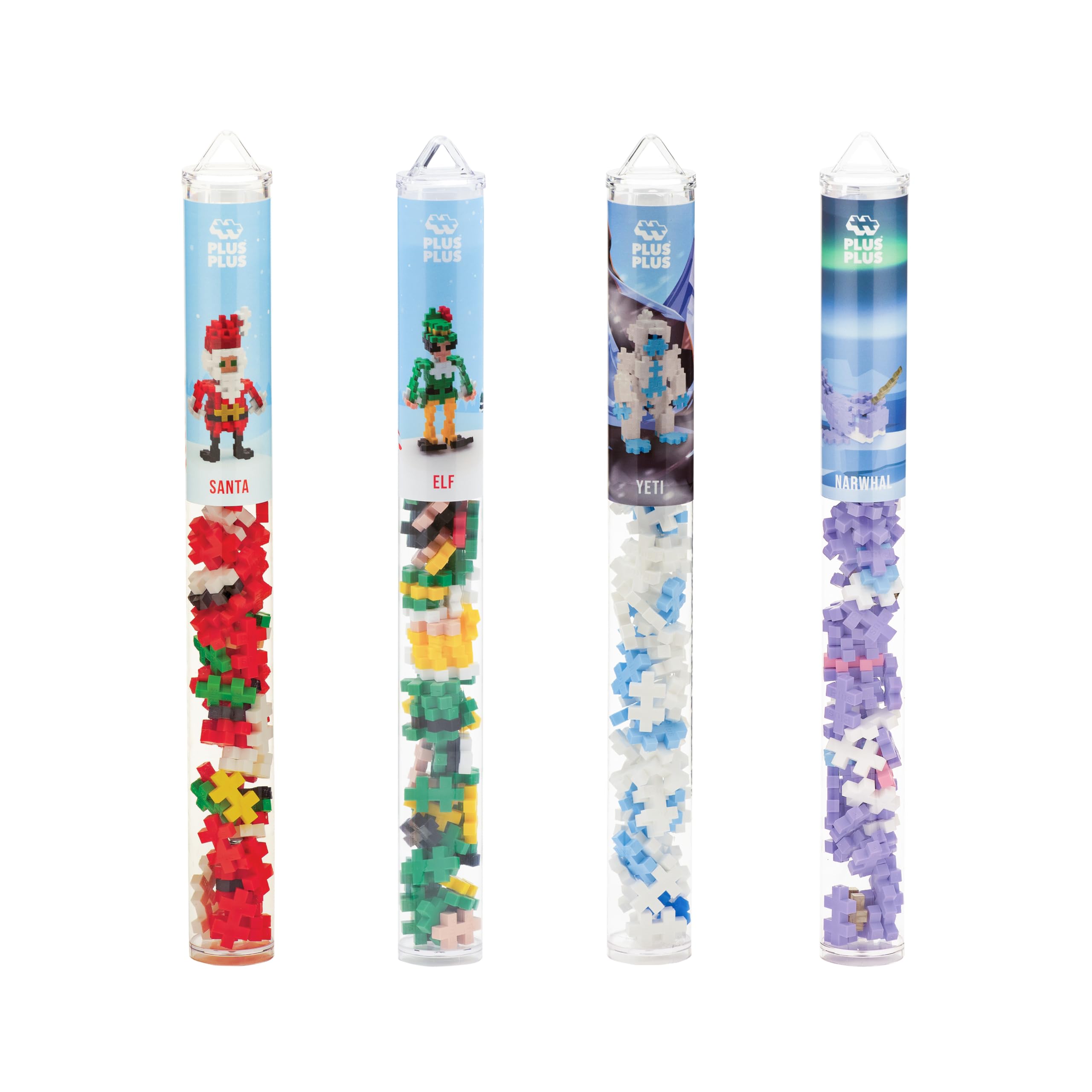PLUS PLUS - Holiday Christmas Characters 4 Piece Bundle - 70 pc Tubes, Construction Building Stem Toy, Interlocking Mini Puzzle Blocks for Kids