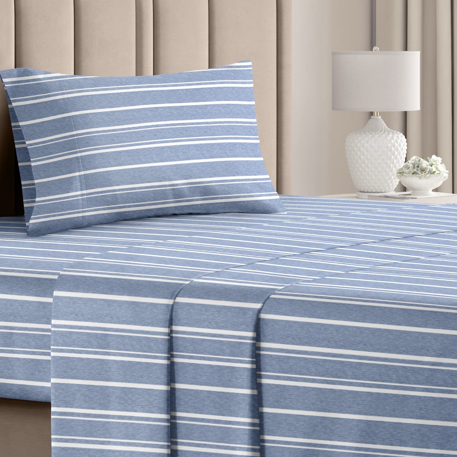 Striped Bed Sheets - Pin Striped Sheets - Blue and White Sheets - White and Blue Striped Sheets - Twin XL Striped Sheets - Hotel Luxury Bed Sheets -