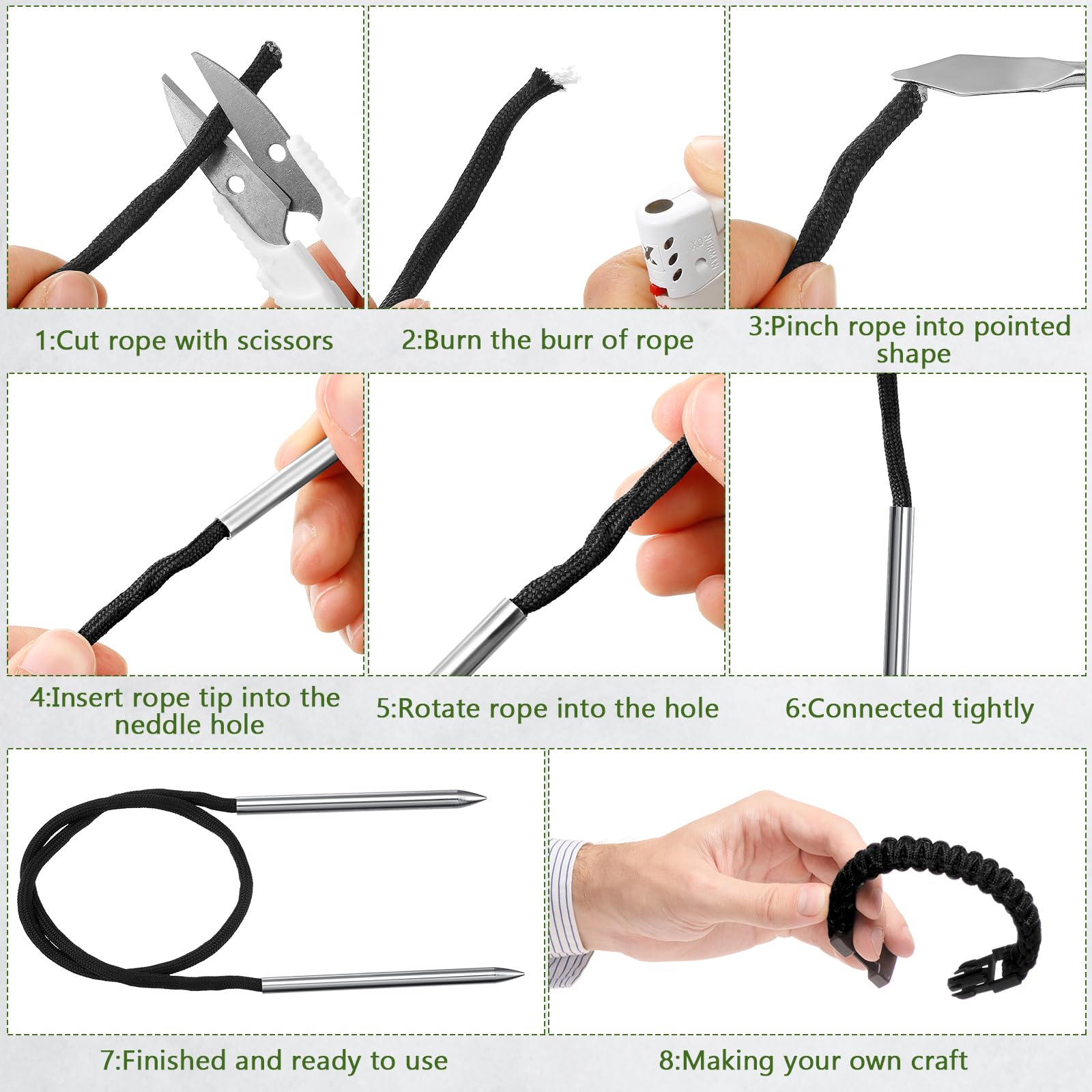 Shimeyao 12-teiliges 2025 Update Paracord FID Knotter-Werkzeug-Set, Edelstahl, Marlinspike-Set, Nähen, Schnürnadeln, Glättungsknoten für Marlinspike, Paracord-Leder, andere Kordeln (Armeegrün)