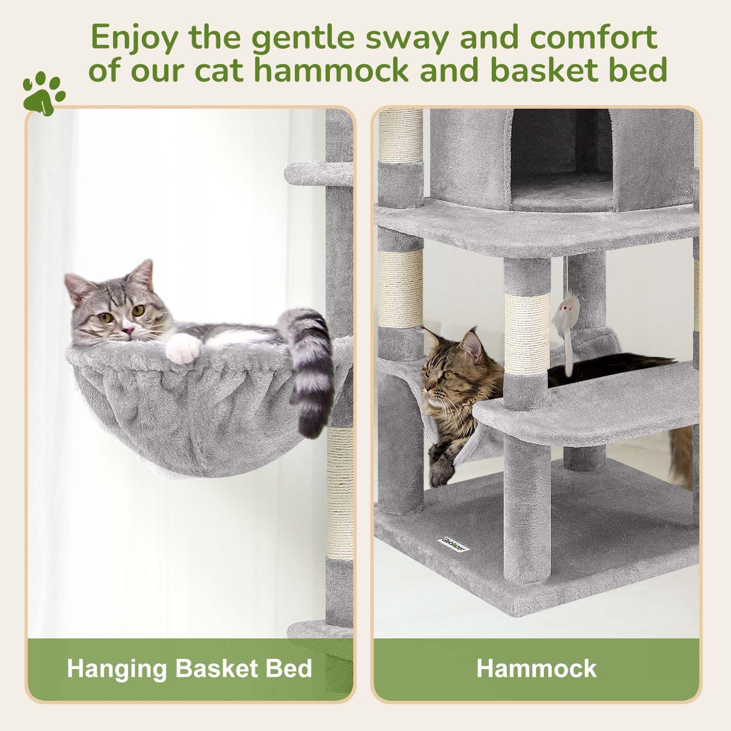 Globlazer kattenboom Hoek met grote platform 90° kattenhuis Hangmat Mand Pluche katten speelgoed, krabpaal stabiele hoog 130 cm voor babykatten grote katten Binnen (C51, Donkergrijs