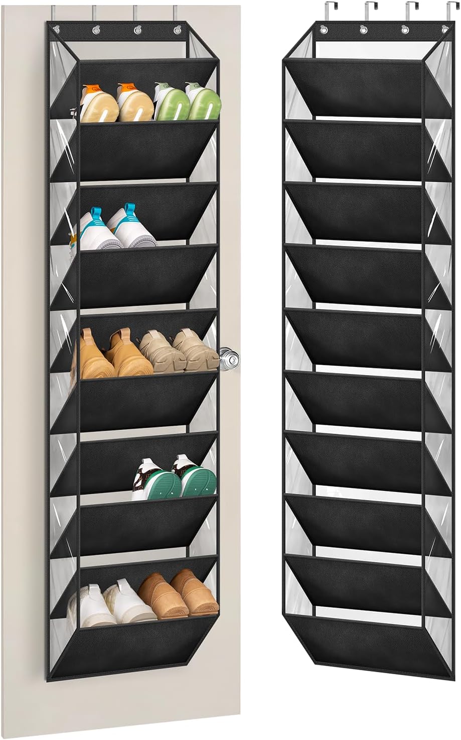 AOODA 10 Tier Clear Over the Door Shoe Organizer Storage, Deep Pockets Large Hanging Shoe Rack for Closet Door, Fit 20 Pairs Shoe Holder Hanger for Sneakers, Boots (Black)