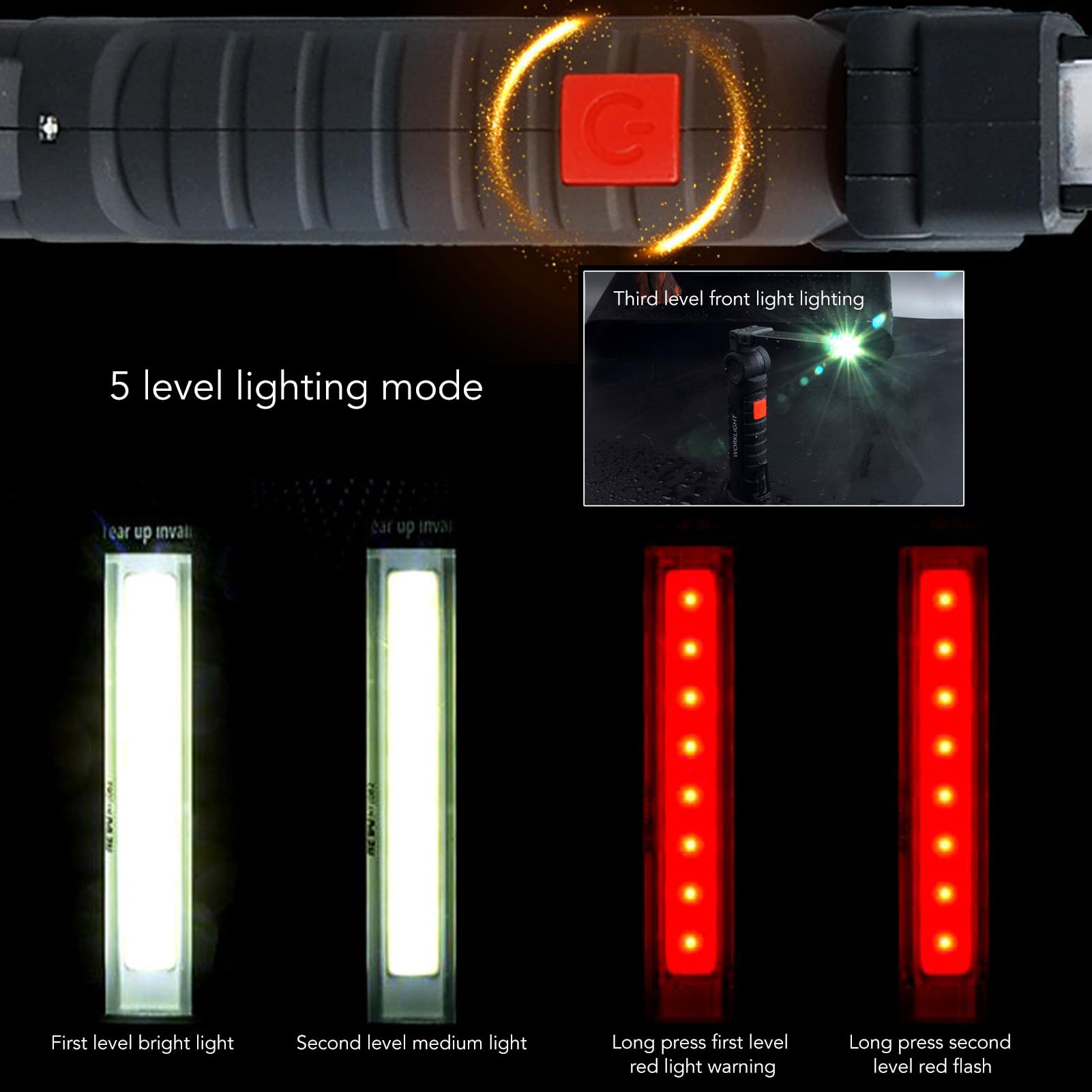 2 Sztuki Latarek, ładowalna Lampa Robocza LED z podstawą magnetyczną, Obracana o 360° i Składana o 180°, do Naprawy Silników Samochodowych, Miejsc Awaryjnych