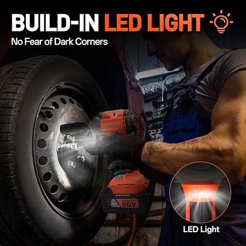 Miniatura 7 de COMOWARE Llave de impacto sin escobillas de 20 V, pistola de impacto inalámbrica de 650 N.m (480 ft-lbs) con batería de 4.0 Ah y cargador rápido,