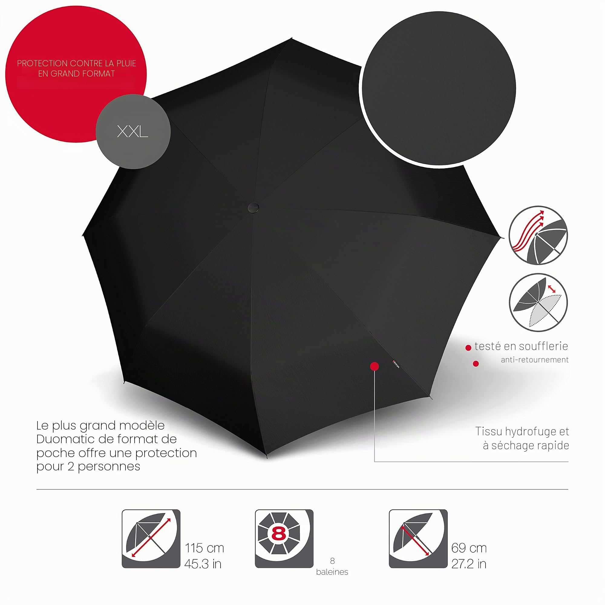 Knirps parapluie T.400 Extra Large Duomatic Black noir