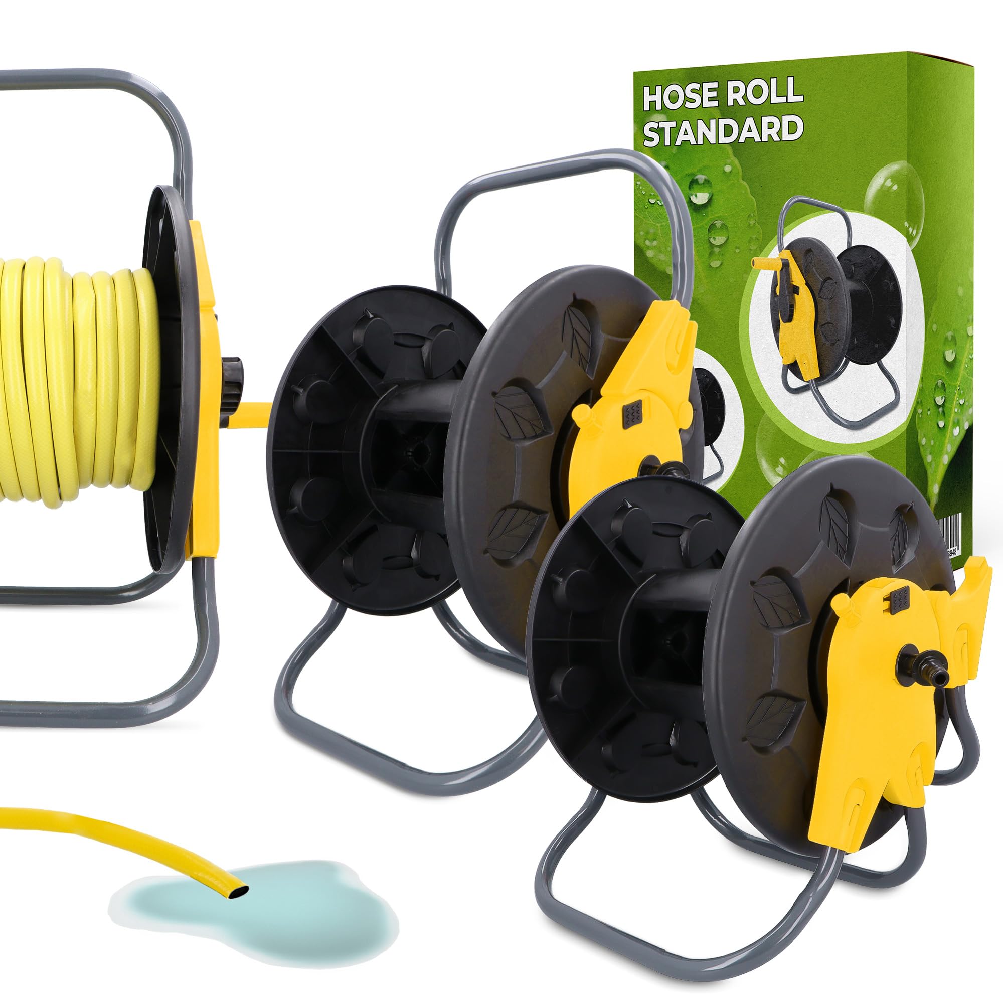 Carrete Carro Portamanguera Enrollador 60 m 1/2" Soporte Para Jardín Tambor Para Manguera Sistema Anti-Enredos Guía Estable Para Uso Exterior Riego No Enredado