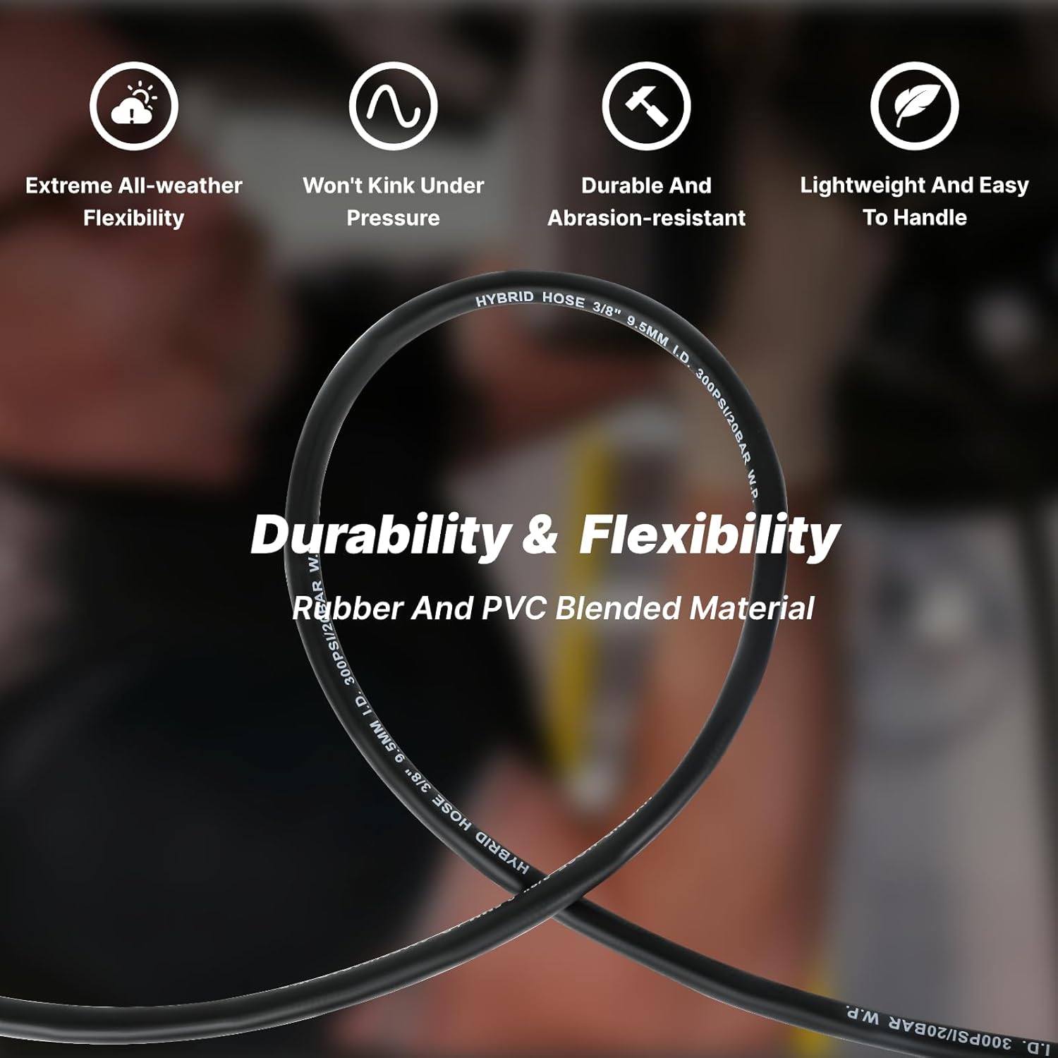 3/8" Hybrid Air Hose 150ft,1/4"MNPT Fittings,Heavy Duty Air Compressor Hose,Non-Kinking, Lightweight, Flexible In Extreme Cold Weather, Excellent UV, Oil and Abrasion Resistant,300 PSI