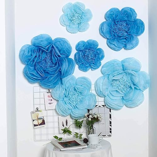 Miniatura 2 de Efavormart - Paquete de 6 flores gigantes de peonía de papel de color bígaro y turquesa para arreglos de centros de mesa, 7 pulgadas, 9 pulgadas, 11