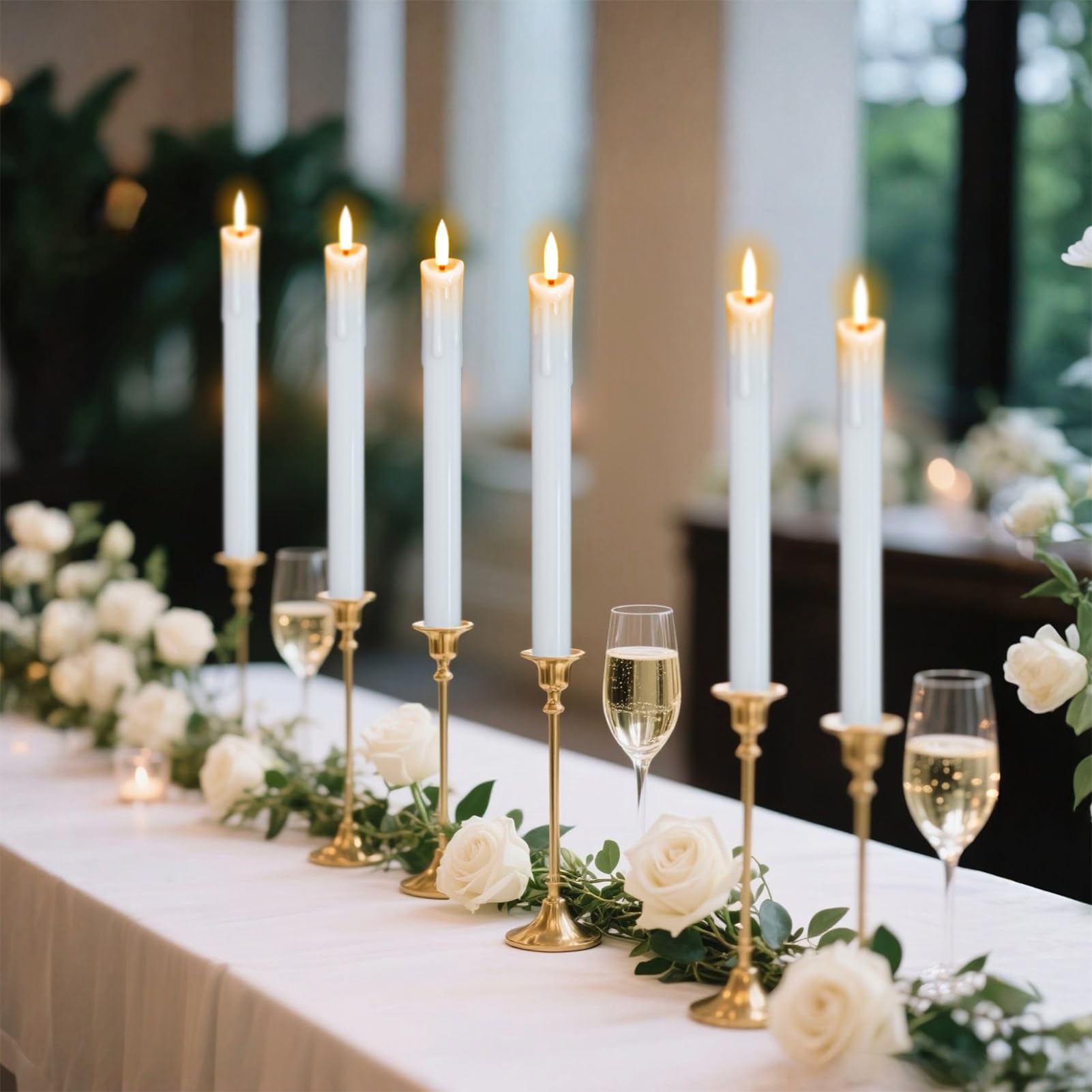 Velas cónicas sin llama parpadeantes con control remoto y temporizador, funciona con pilas, vela cónica LED de cera real, mecha 3D, cena, boda, Navidad, vacaciones, decoración interior