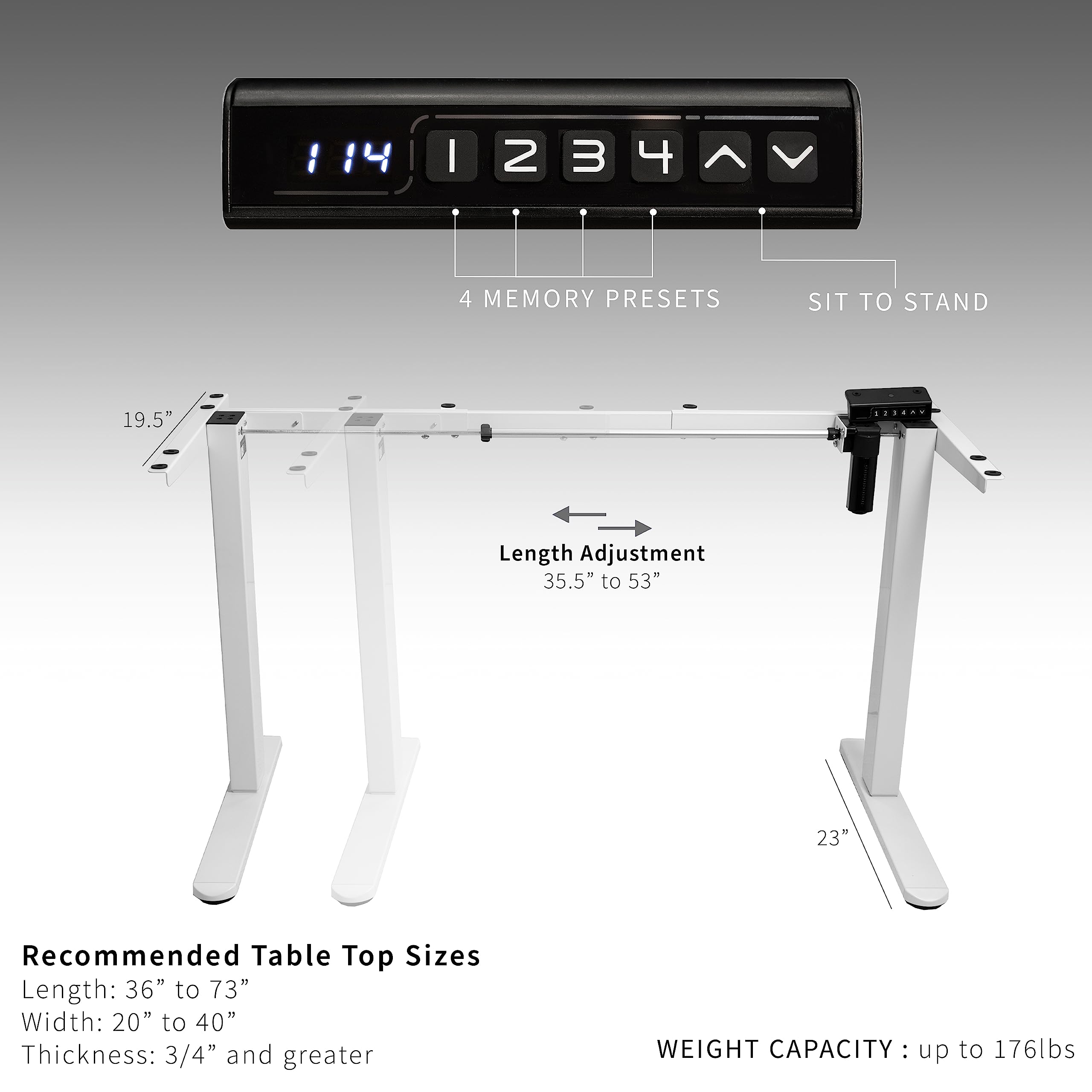 VIVO Electric Standing Desk Frame Rear-Set Legs Single Motor Memory Controller Height Adjustment Frame Only White DESK-100E-RW — view 5