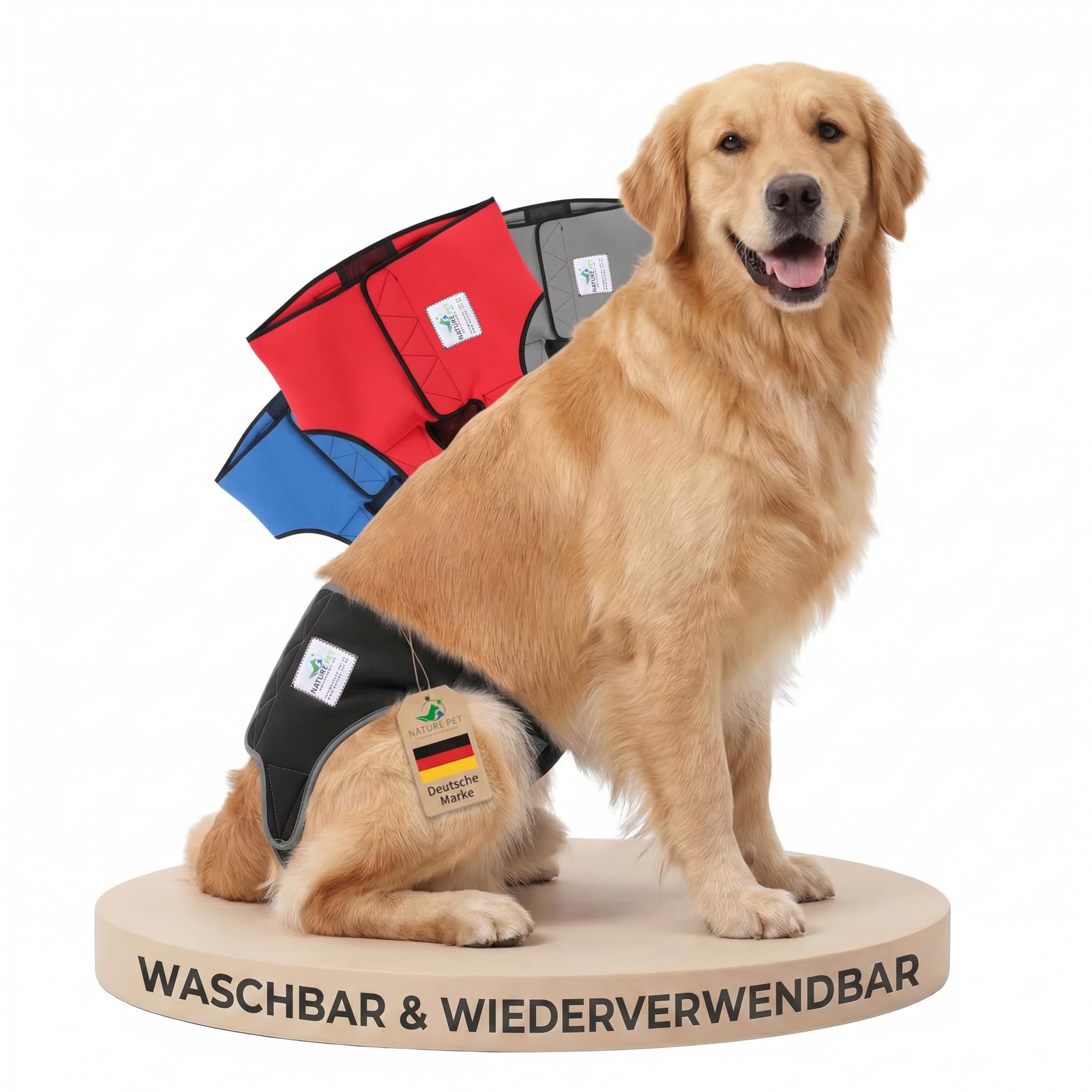 NATURE PET Premium Läufigkeitshose für Hündinnen – Hochwertige & Bequeme Hundewindeln für Hündinnen & Rüden – Waschbare Inkontinenz-Hundewindel ohne Einfädeln der Rute – M-L/Netz