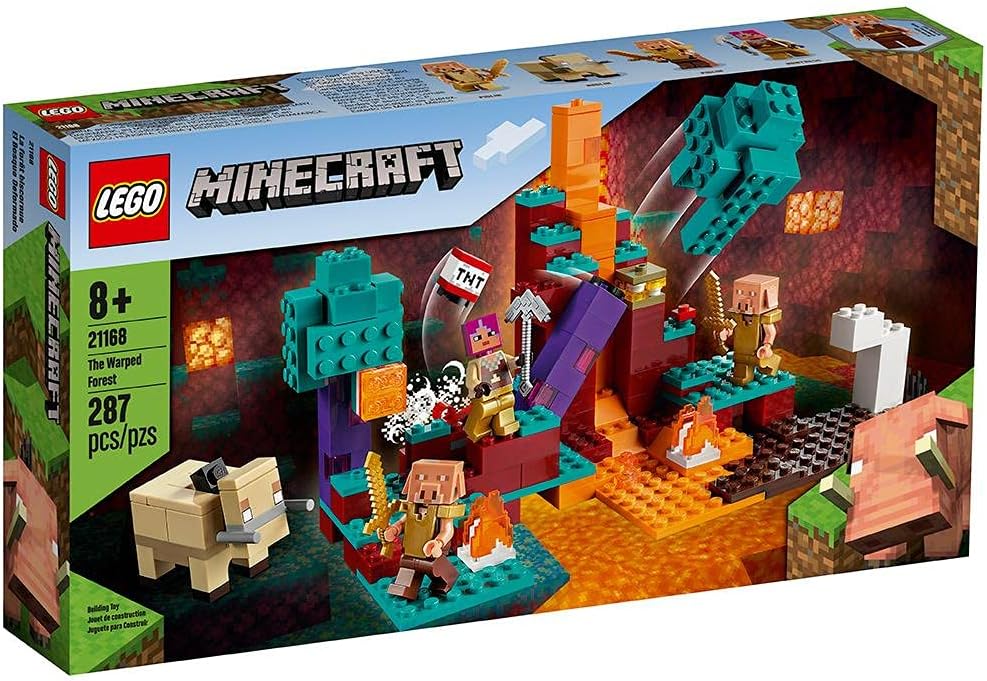Minecraft The Warped Forest 21168 Hands-on Minecraft Nether Creative Playset; Fun Warped Forest Building Toy Featuring Huntress, Piglin and Hoglin, New 2021 (287 Pieces)