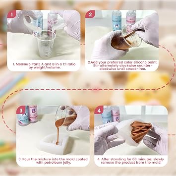 Jarezina 12 Pcs Taba Squishy Kit,Liquid Silicone for Squishy Maker with Guided,Waffles & Cat's Paw Mold,Petroleum Jelly and Flocking Powder-DIY Decompression Gift