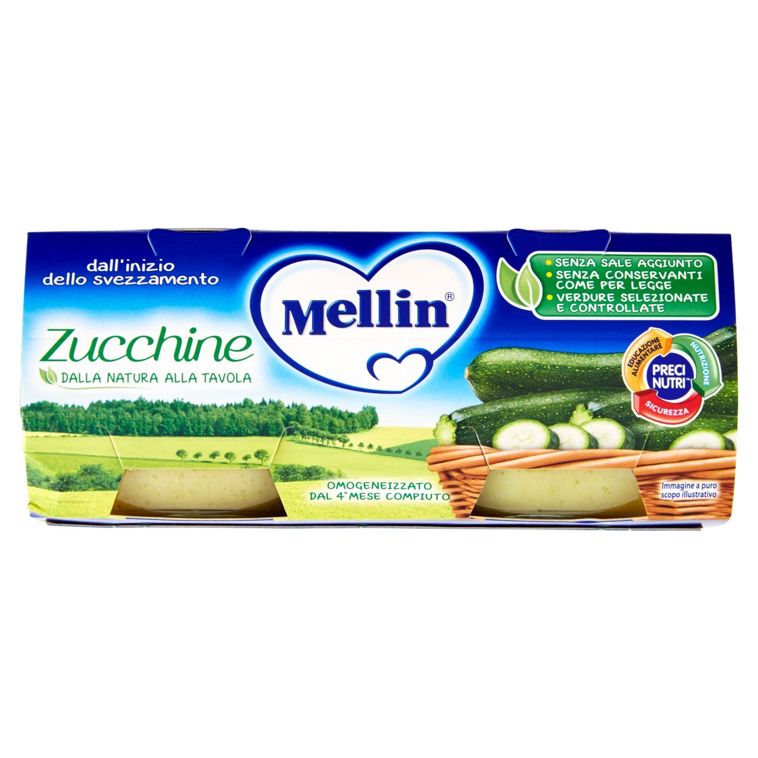 Mellin Omogeneizzato alle Zucchine - 12 confezioni da 2 pezzi da 80 g [24 pezzi, 1920 g]