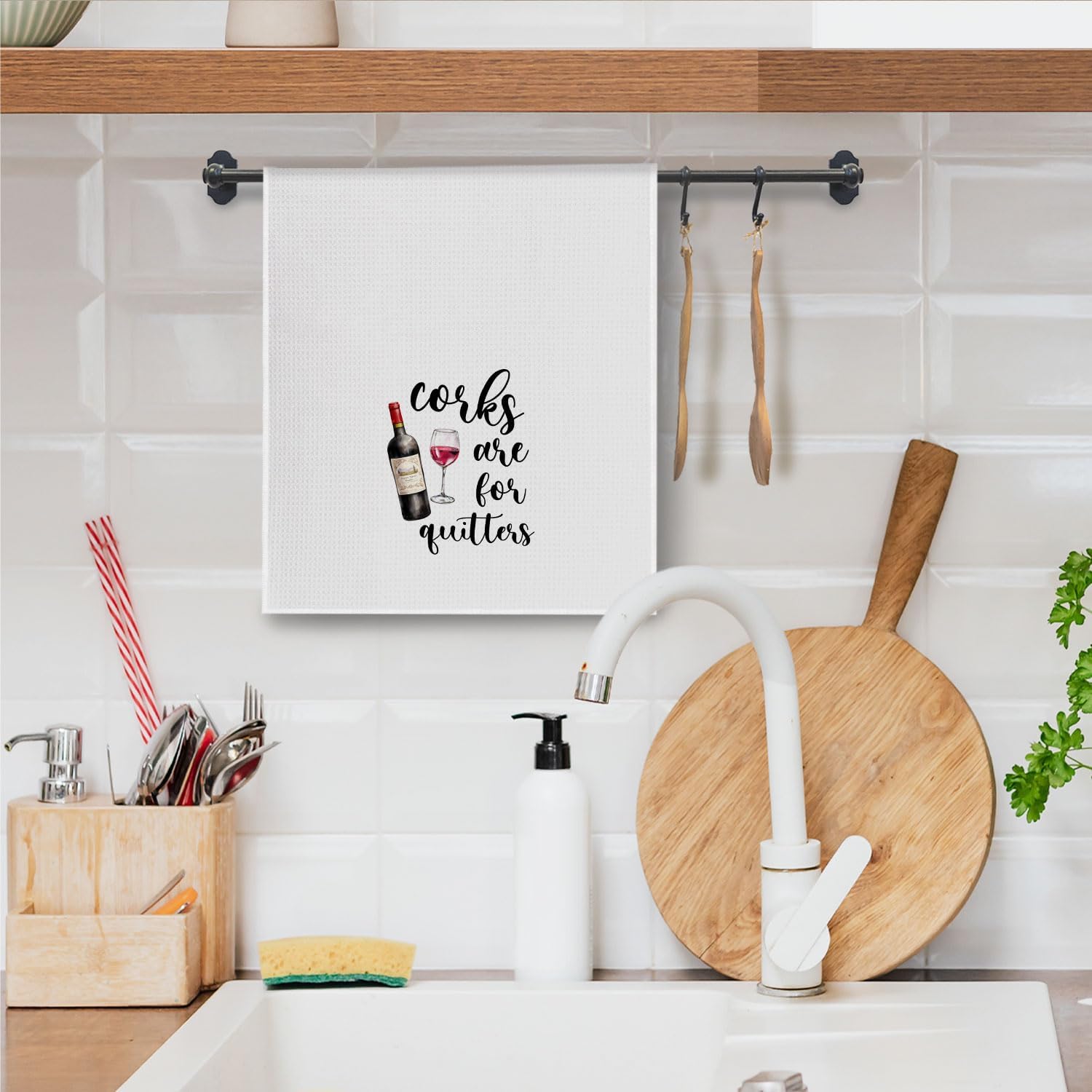 Funny Wine Kitchen Towels, Wine Lovers Gifts for Women & Men, Funny Dish Towels with Sayings for Kitchen, Corks are for Quitters, 16x24 Inch - Image 5